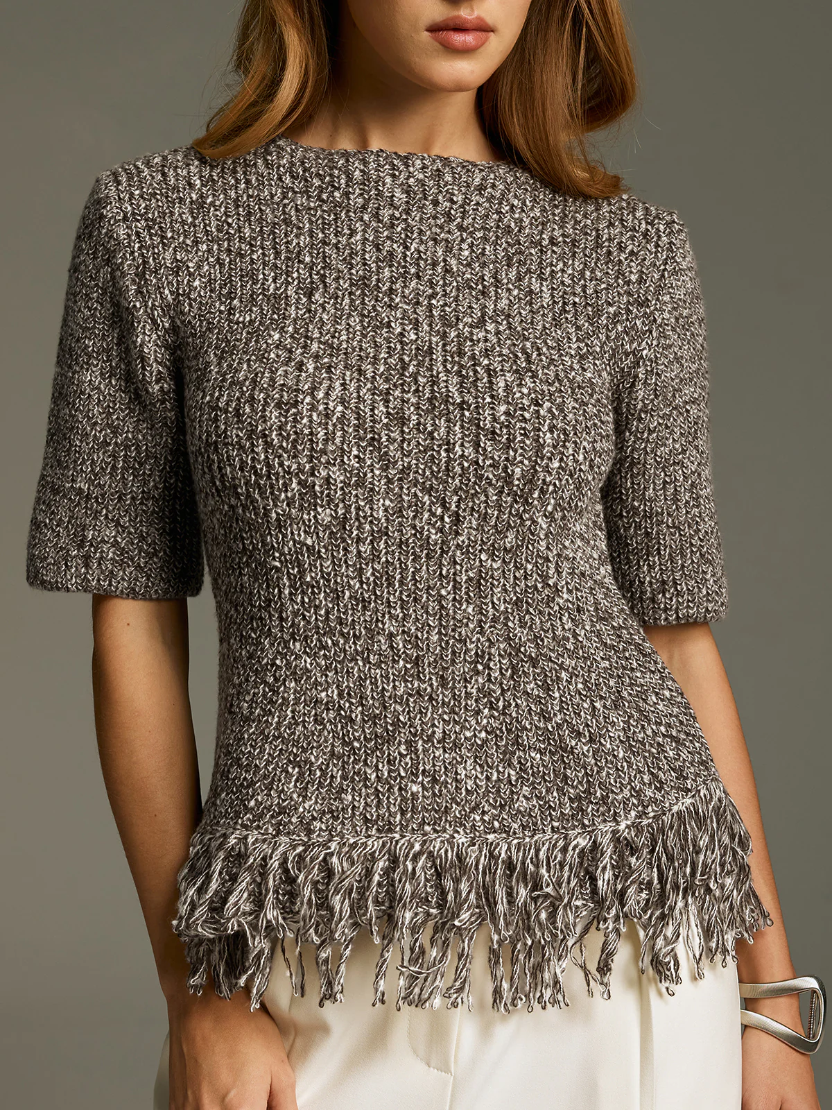 Fringe-Hem Short-Sleeve Knit Top - Image 4