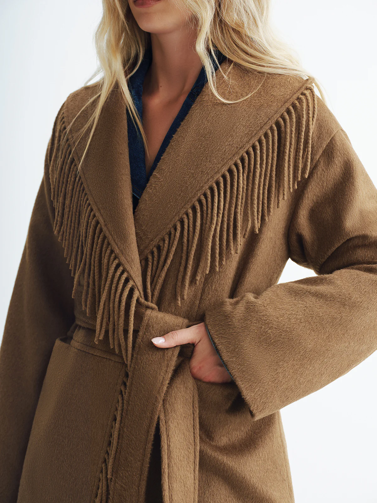 Fringed Belted Fleece Coat - Image 2