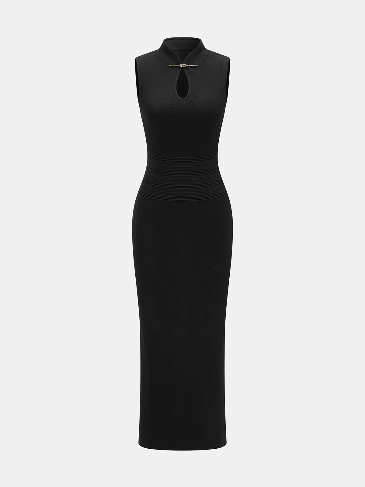 Frog Button Cheongsam Style Knit Maxi Dress - Image 3