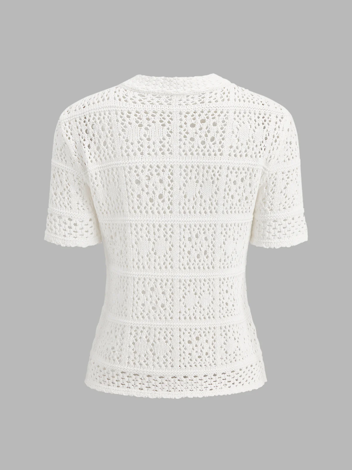 Frog Button Crochet Knit Short Sleeve Top - Image 3