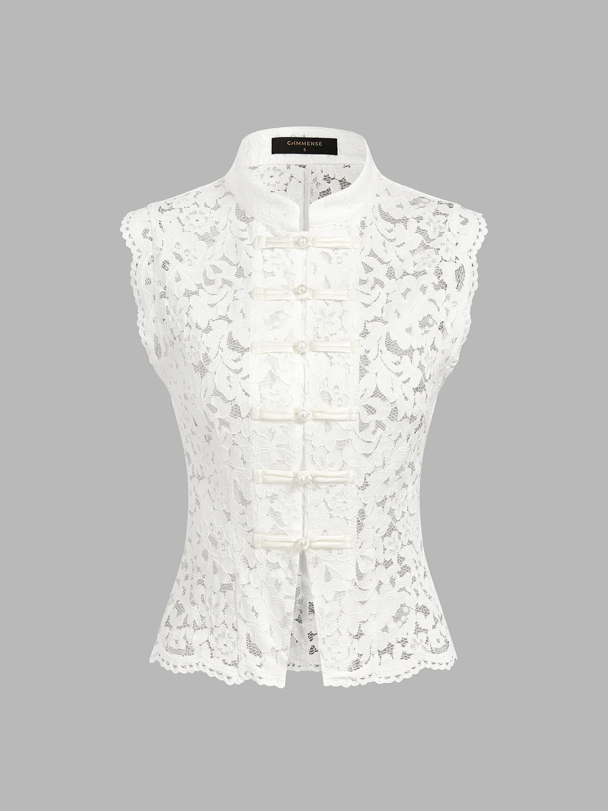 Frog Button Mandarin Collar Lace Vest & Pants Set - Image 3