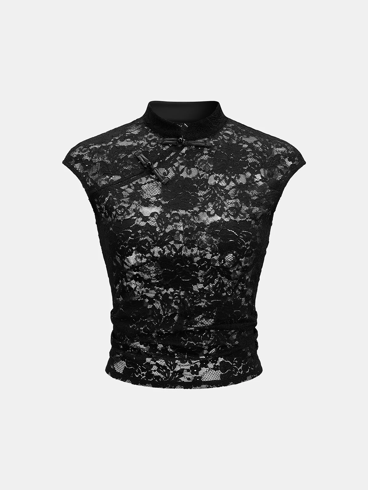 Frog Button Semi-Sheer Lace Top