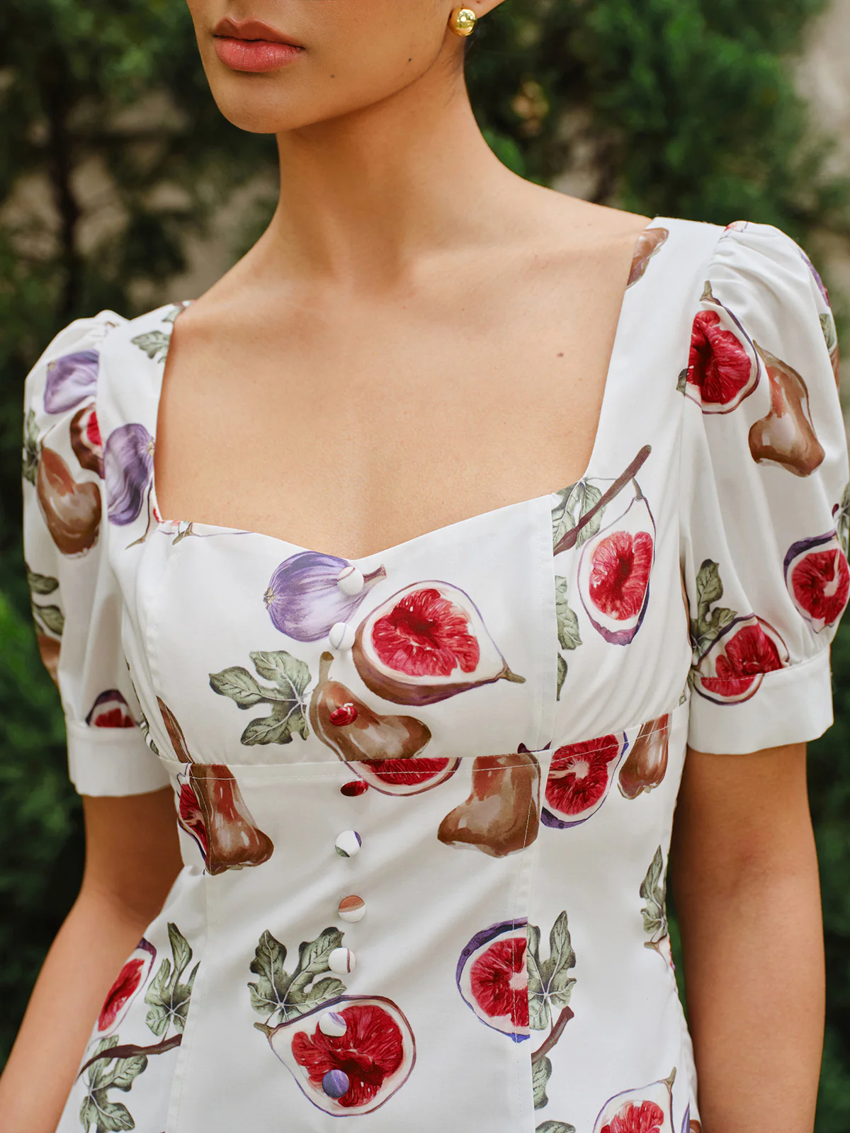Fruit Print Button-Front Puff Sleeve Dress - Image 4