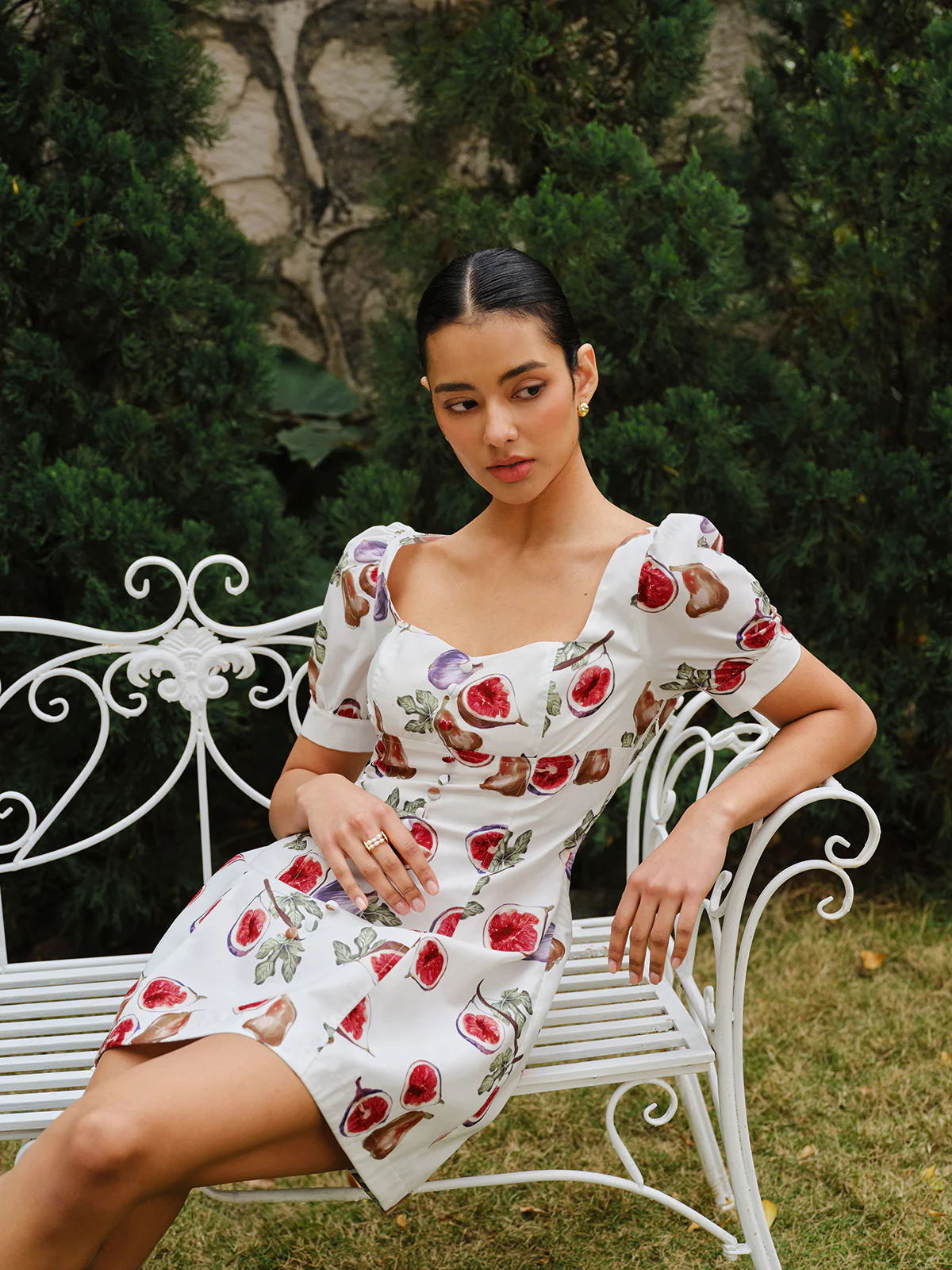 Fruit Print Button-Front Puff Sleeve Dress - Image 5