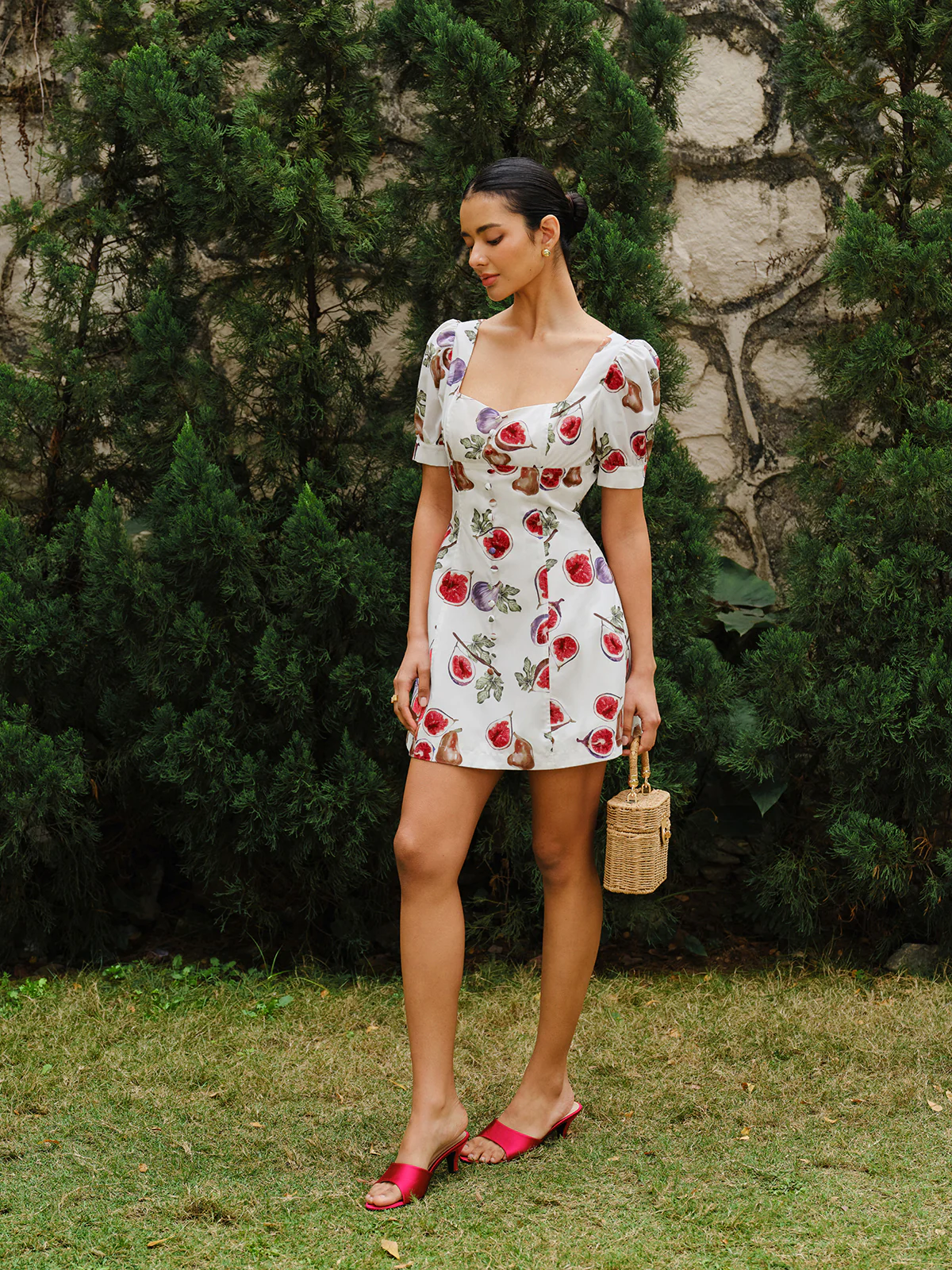Fruit Print Button-Front Puff Sleeve Dress - Image 7