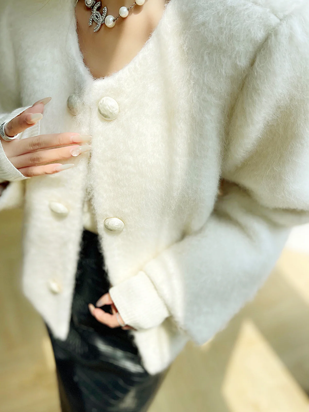 Fuzzy Button Short Wool Coat - Image 2