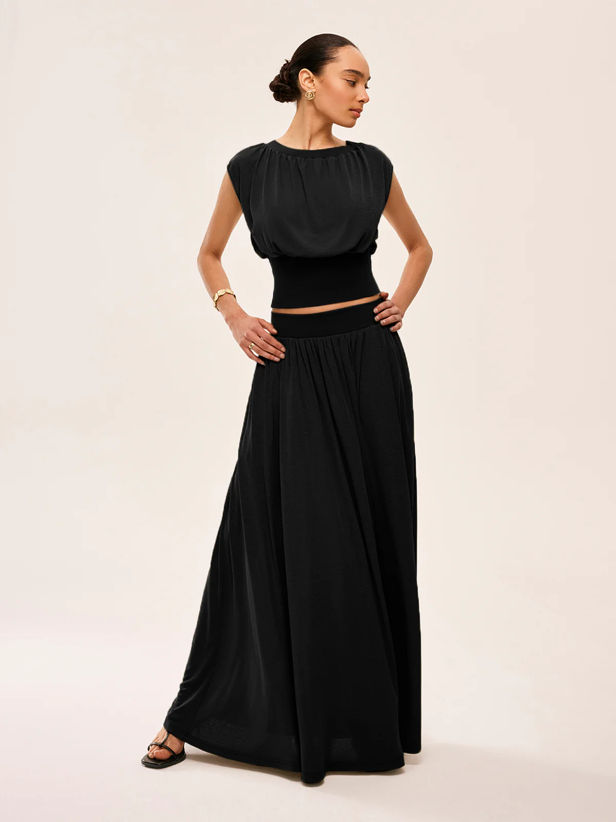 Gathered Waist Top With Flowy Skirt Set - Image 8