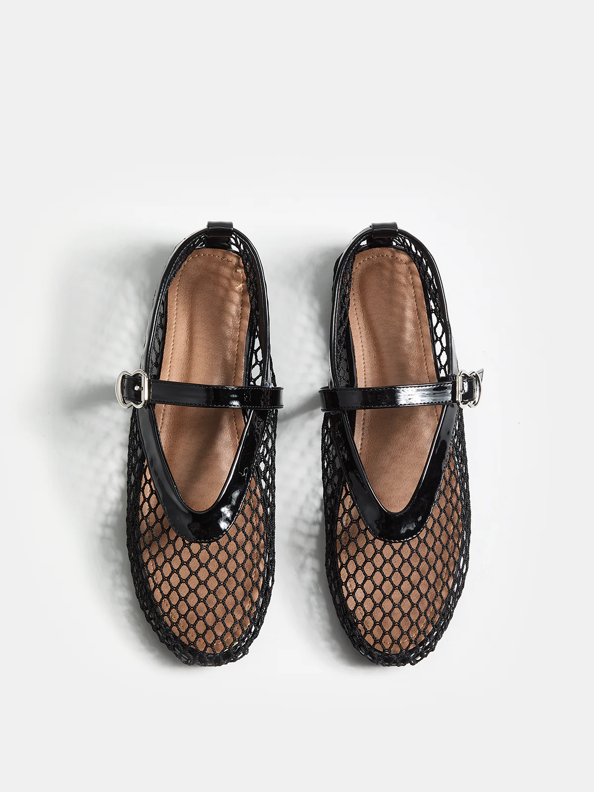 Genuine Leather Mesh Ballet Flats