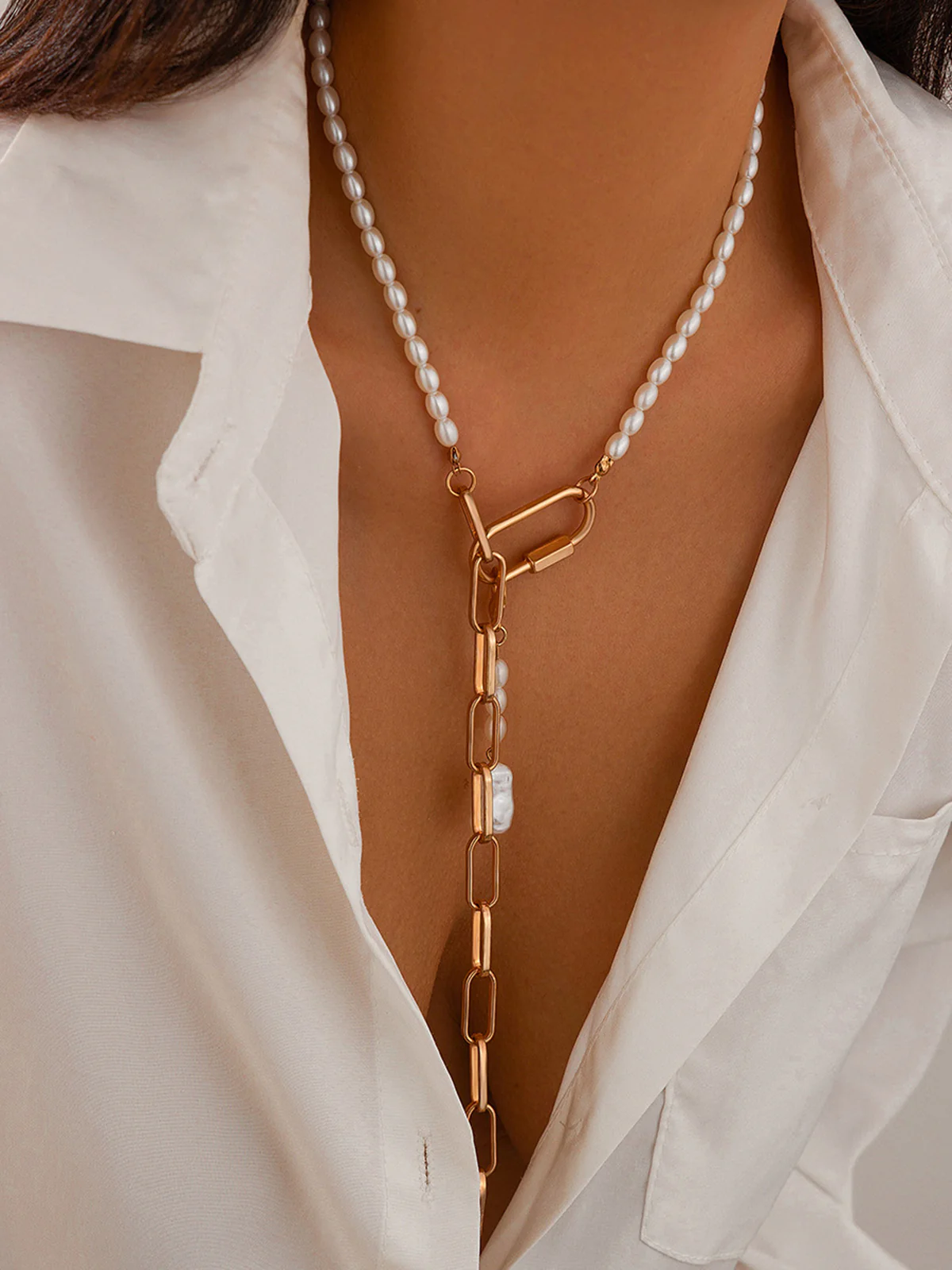 Geometric Chain Beaded Y-Shape Necklace - Image 3