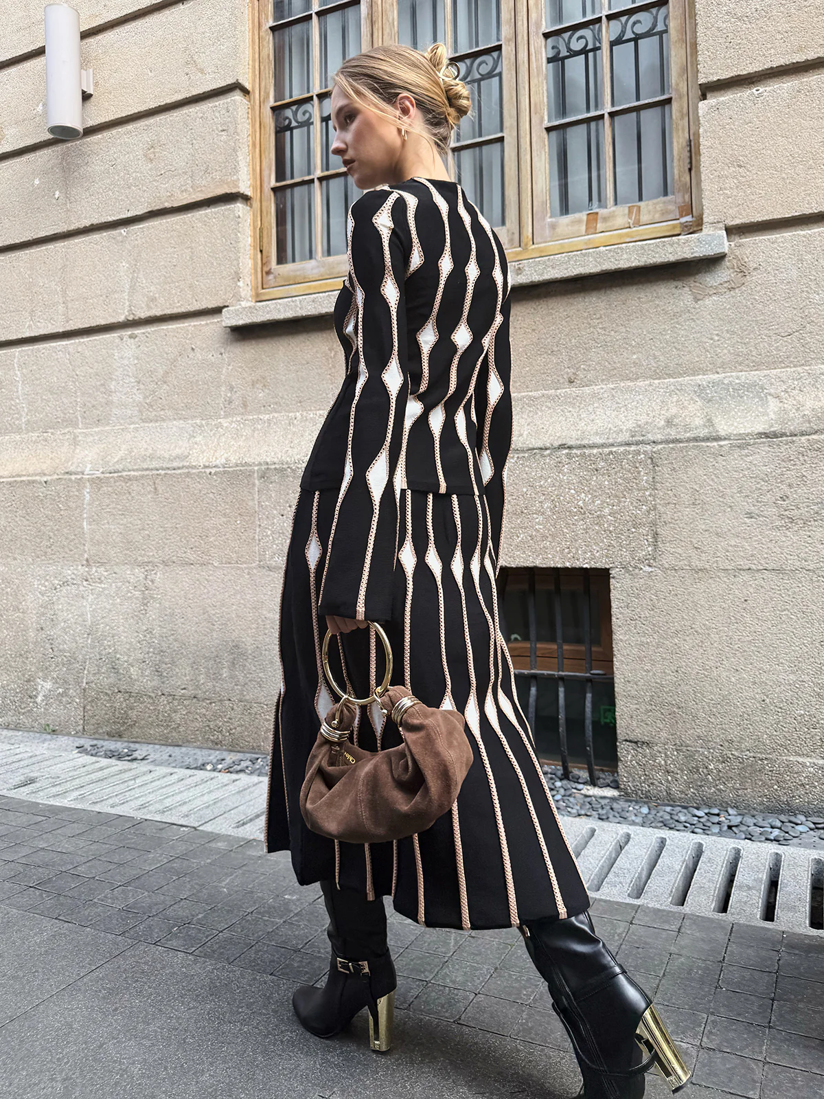 Geometric Pattern Knitted Maxi Skirt - Image 2
