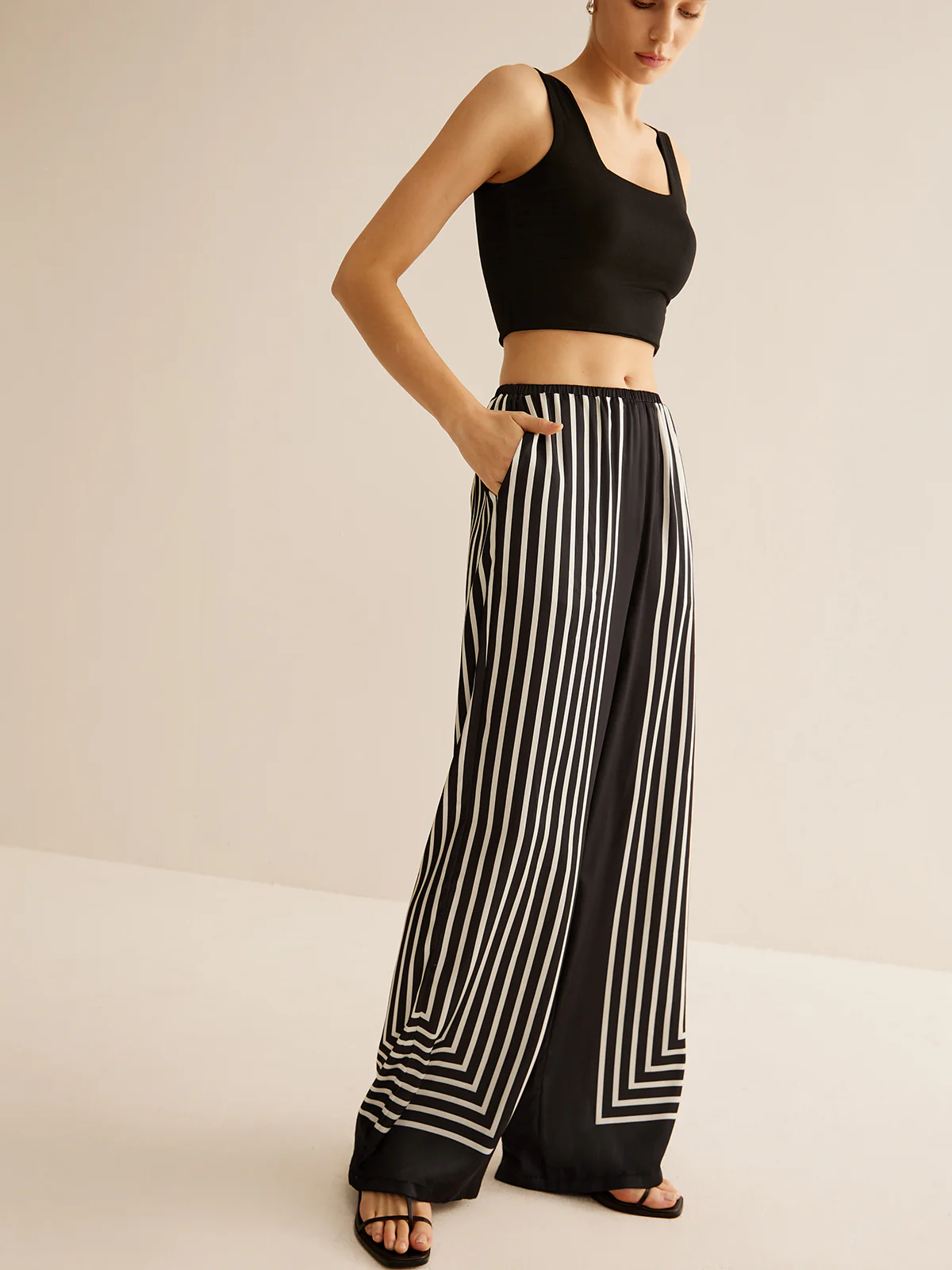 Geometric Pinstripe Satin Pants - Image 5