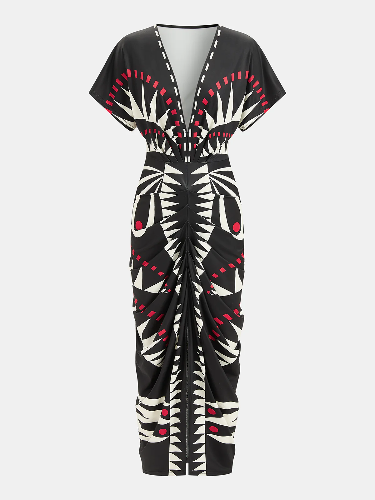 Geometric Print Deep V-Neck Midi Dress - Image 2