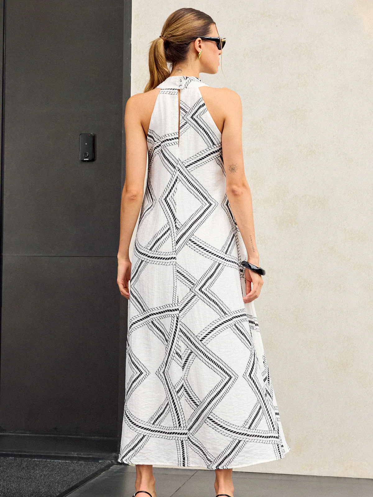 Geometric Print Halter Maxi Dress - Image 6