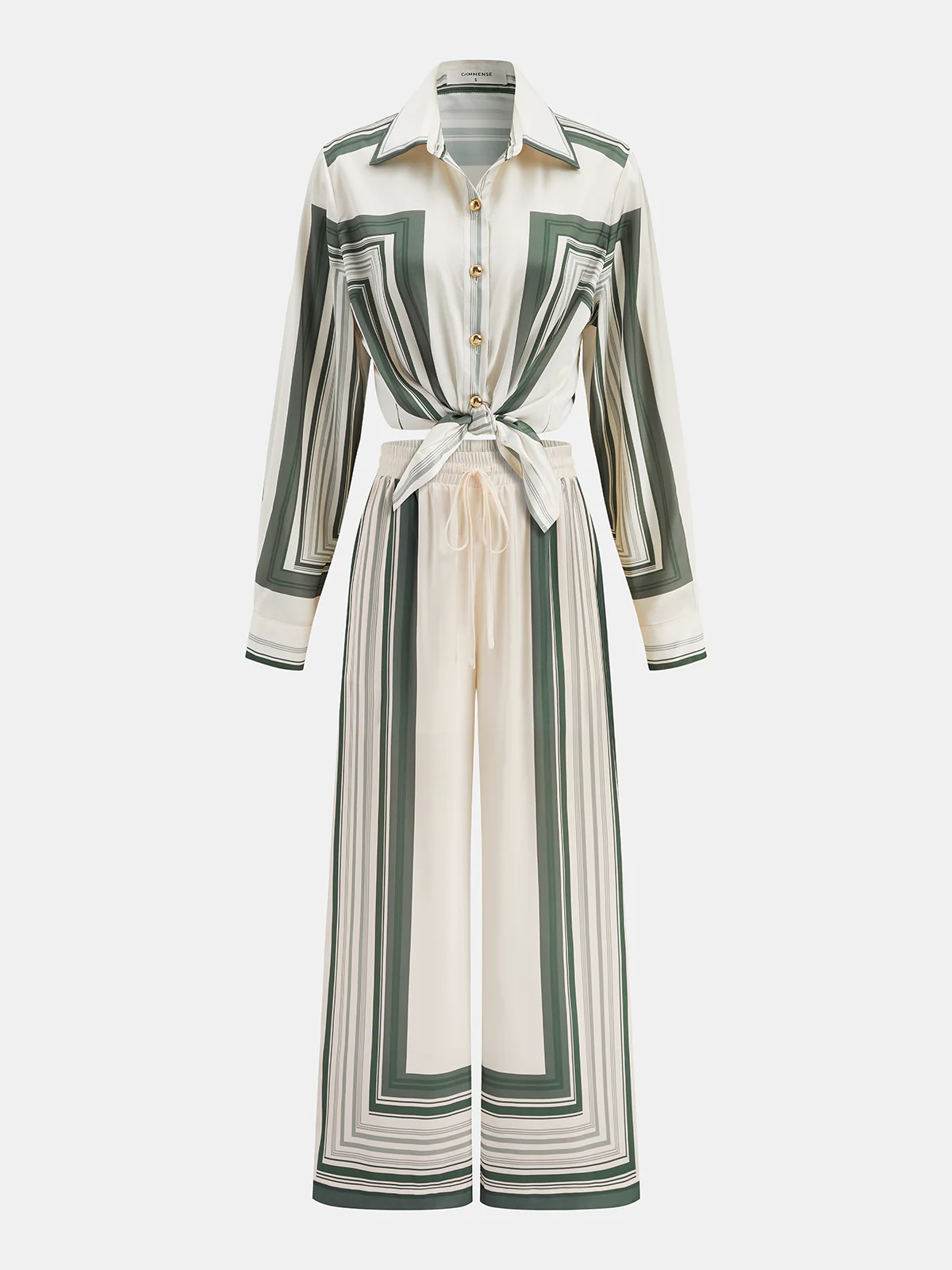 Geometric Print Shirt & Wide Leg Pants Set