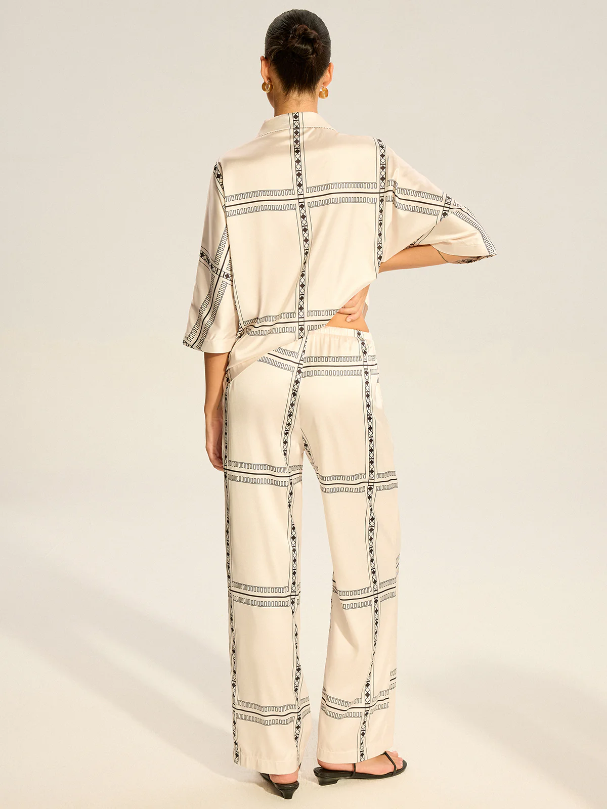 Geometric Printed Satin Pants Set - Image 6