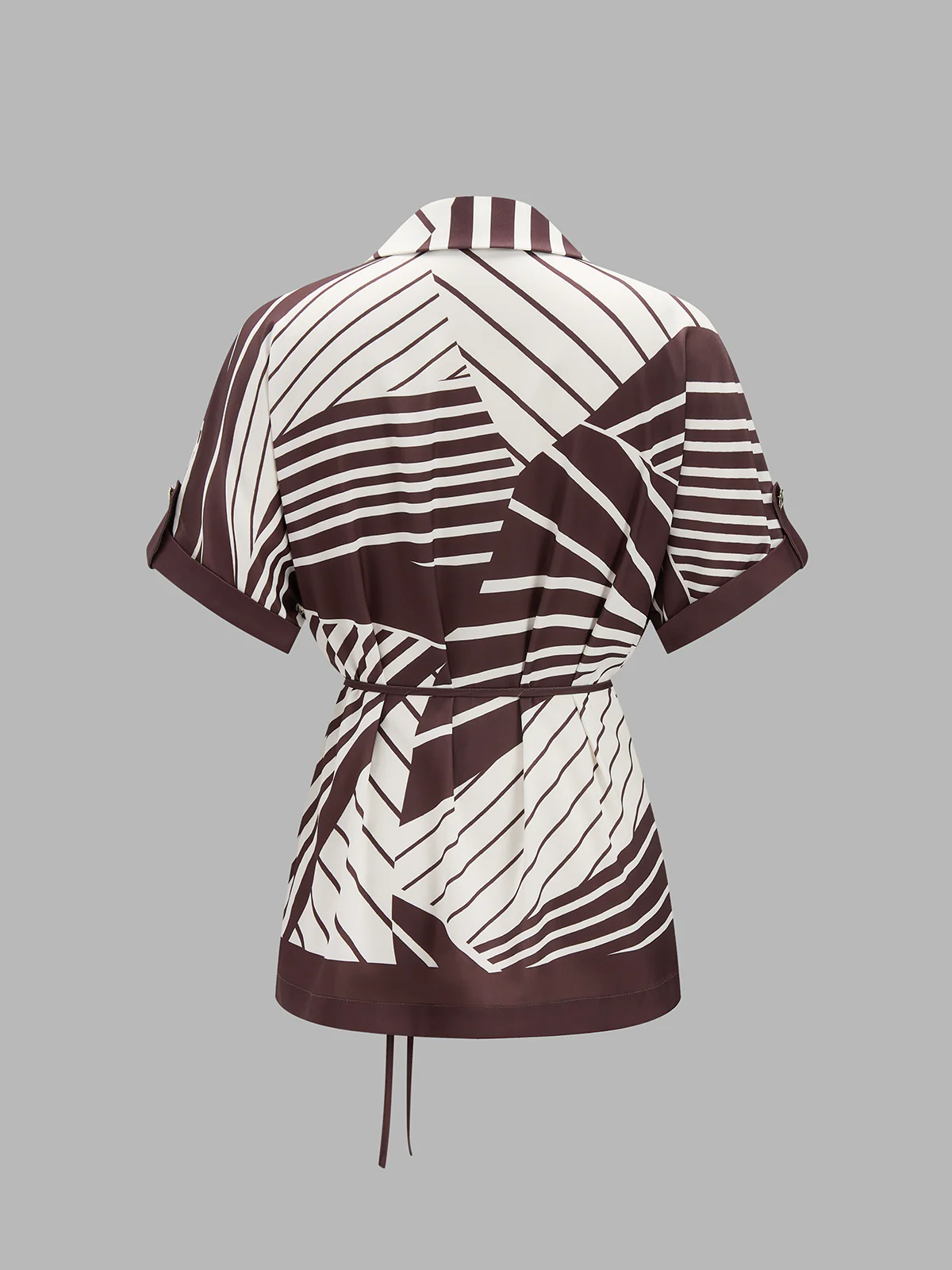 Geometric Stripe Wrap Shirt & Pants Set - Image 3