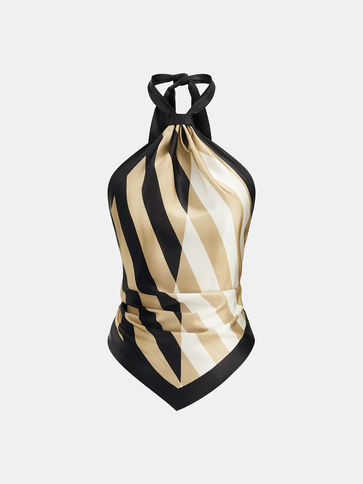 Geometric Striped Satin Halter Kerchief Top