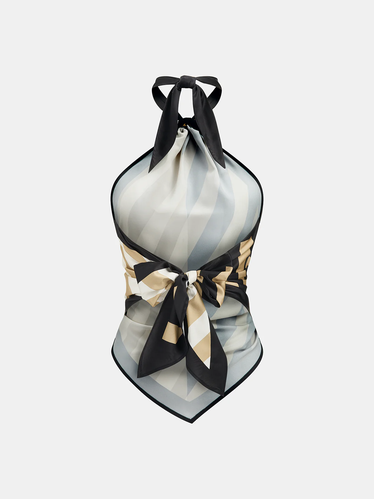 Geometric Striped Satin Halter Kerchief Top - Image 2