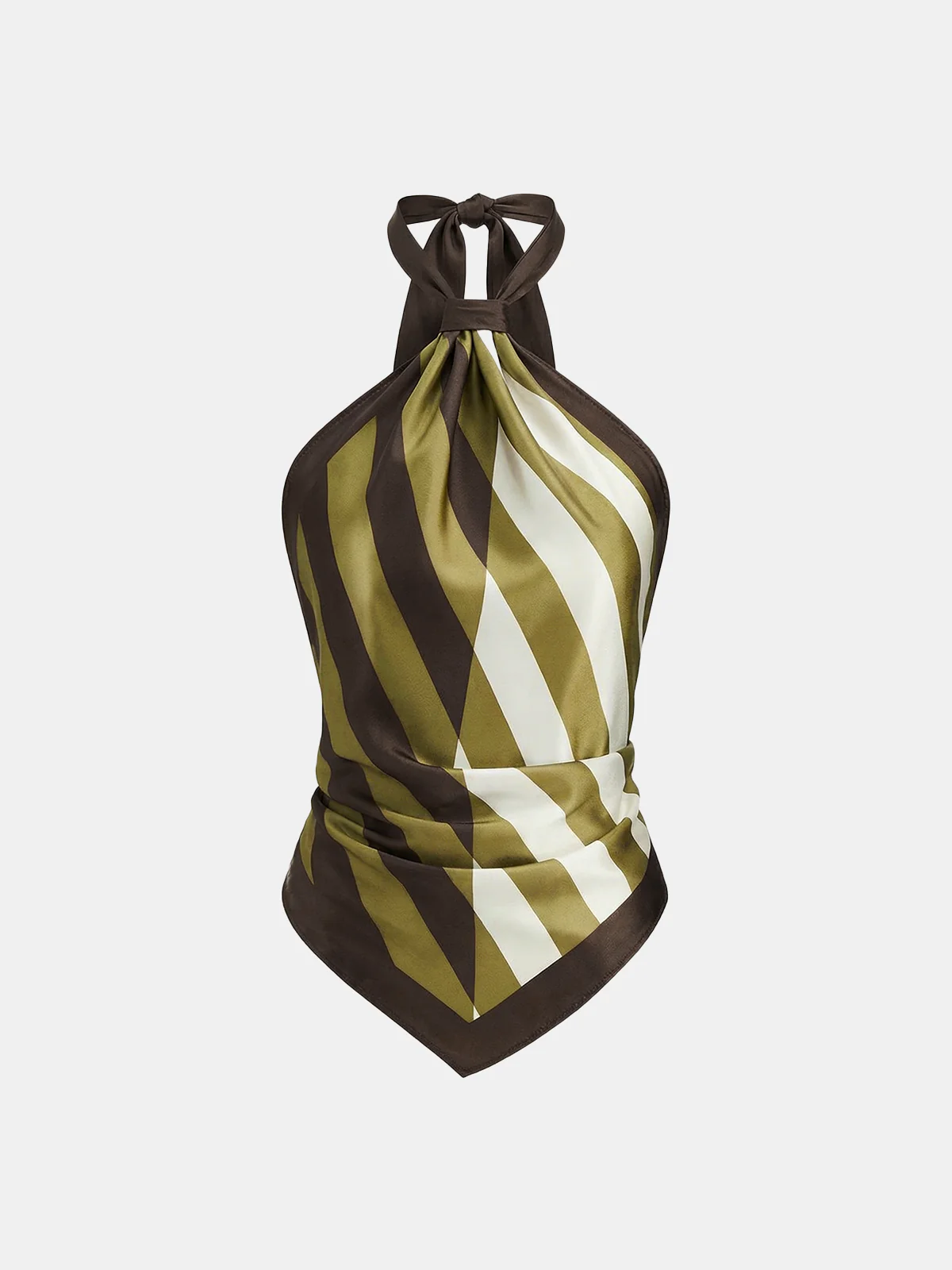 Geometric Striped Satin Halter Kerchief Top - Image 5