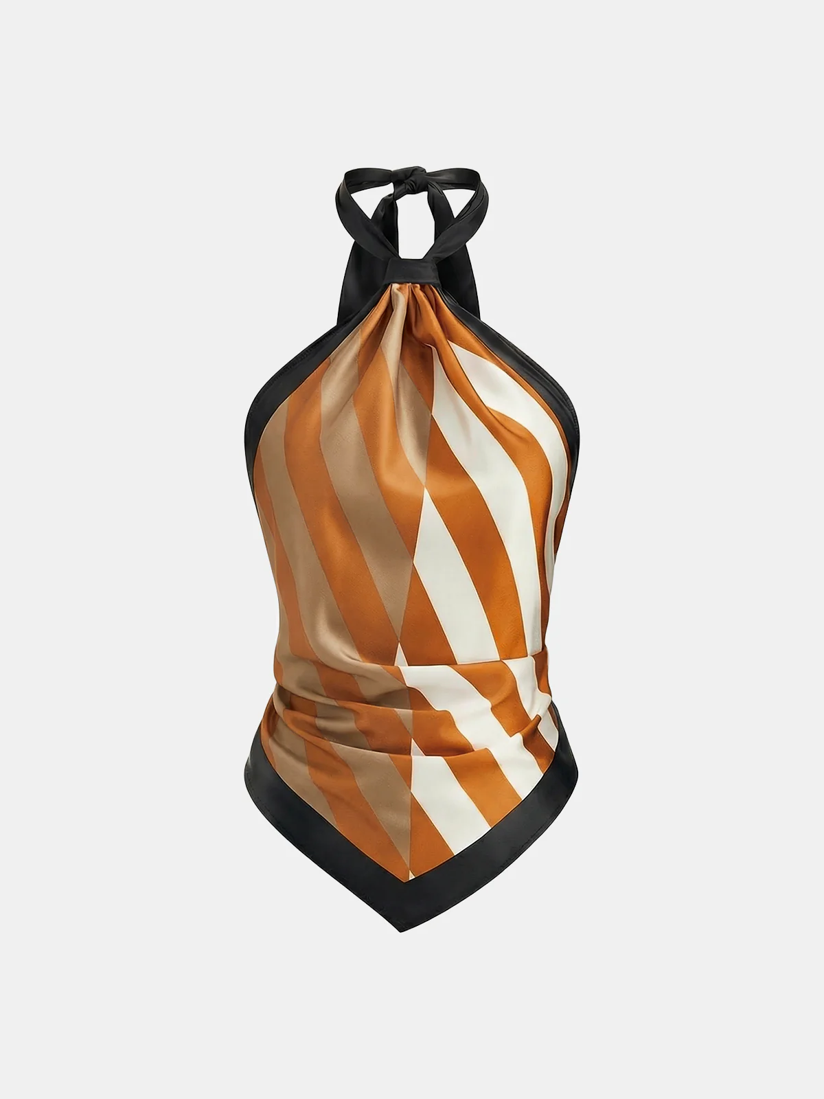 Geometric Striped Satin Halter Kerchief Top - Image 6