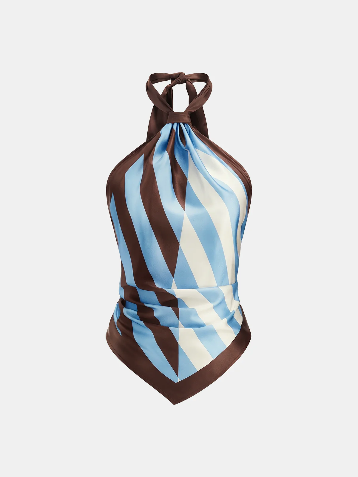 Geometric Striped Satin Halter Kerchief Top - Image 7