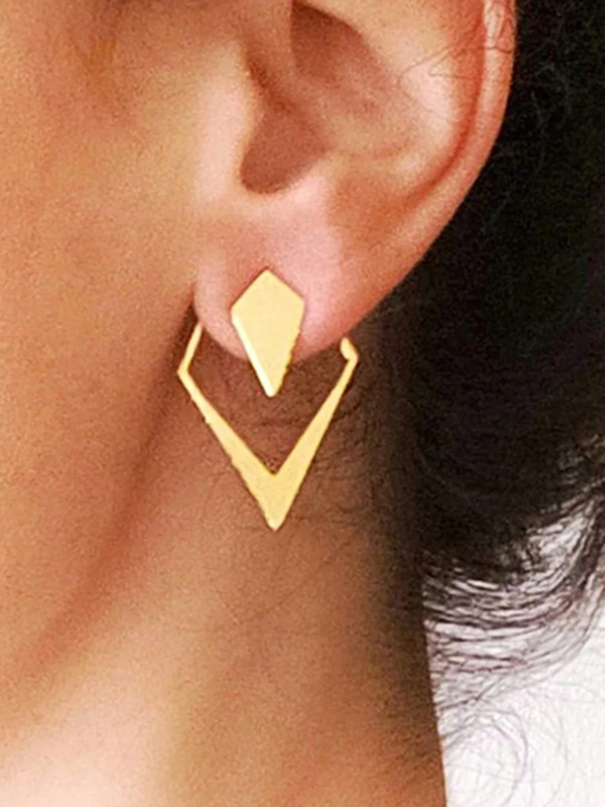 Geometric V-Shaped Gold Stud Earrings - Image 2