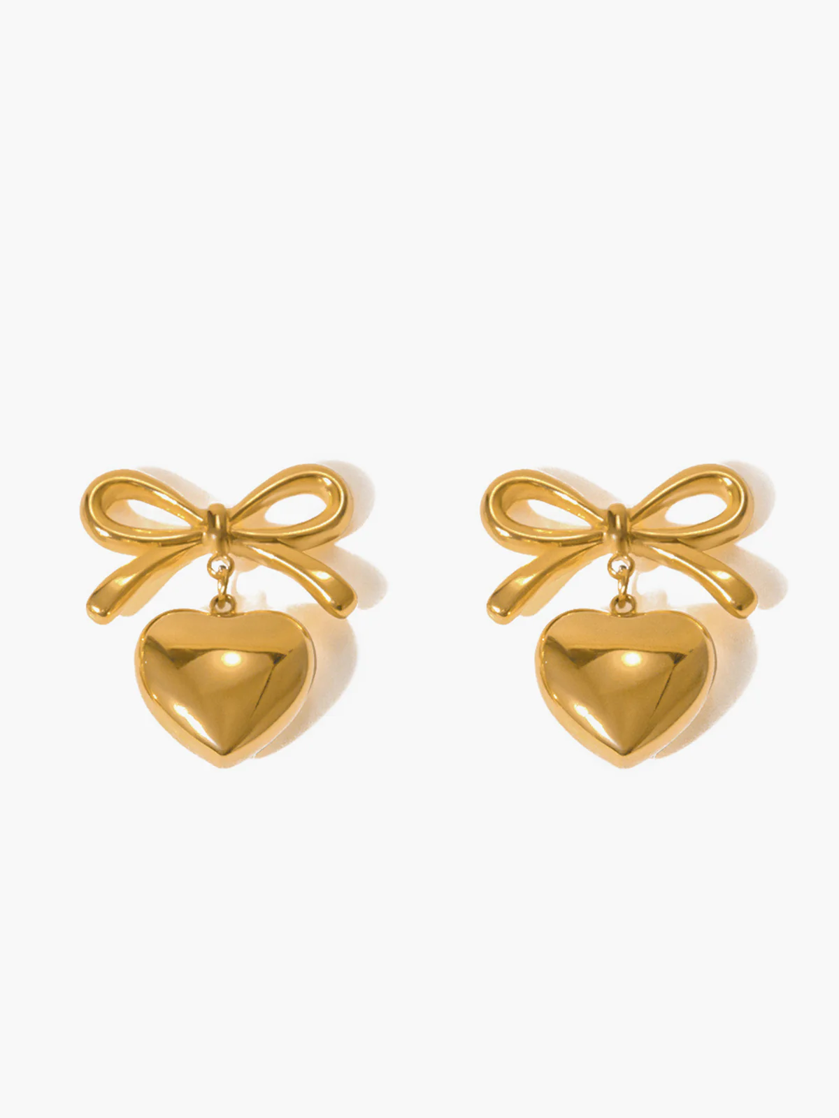 Gift Ribbon Bow Heart Dangle Earrings - Image 2