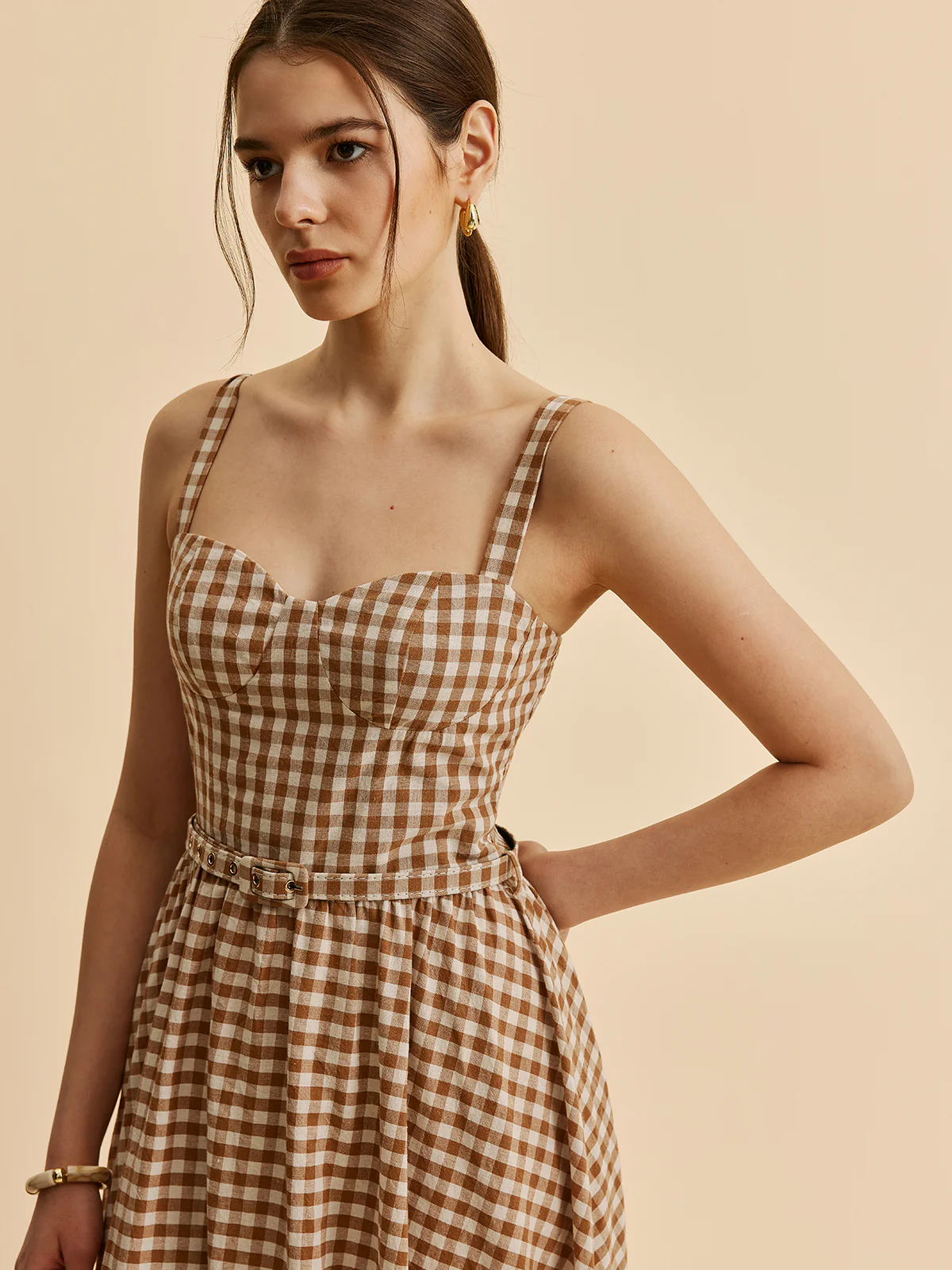Gingham Belted Bustier Dress - Image 4