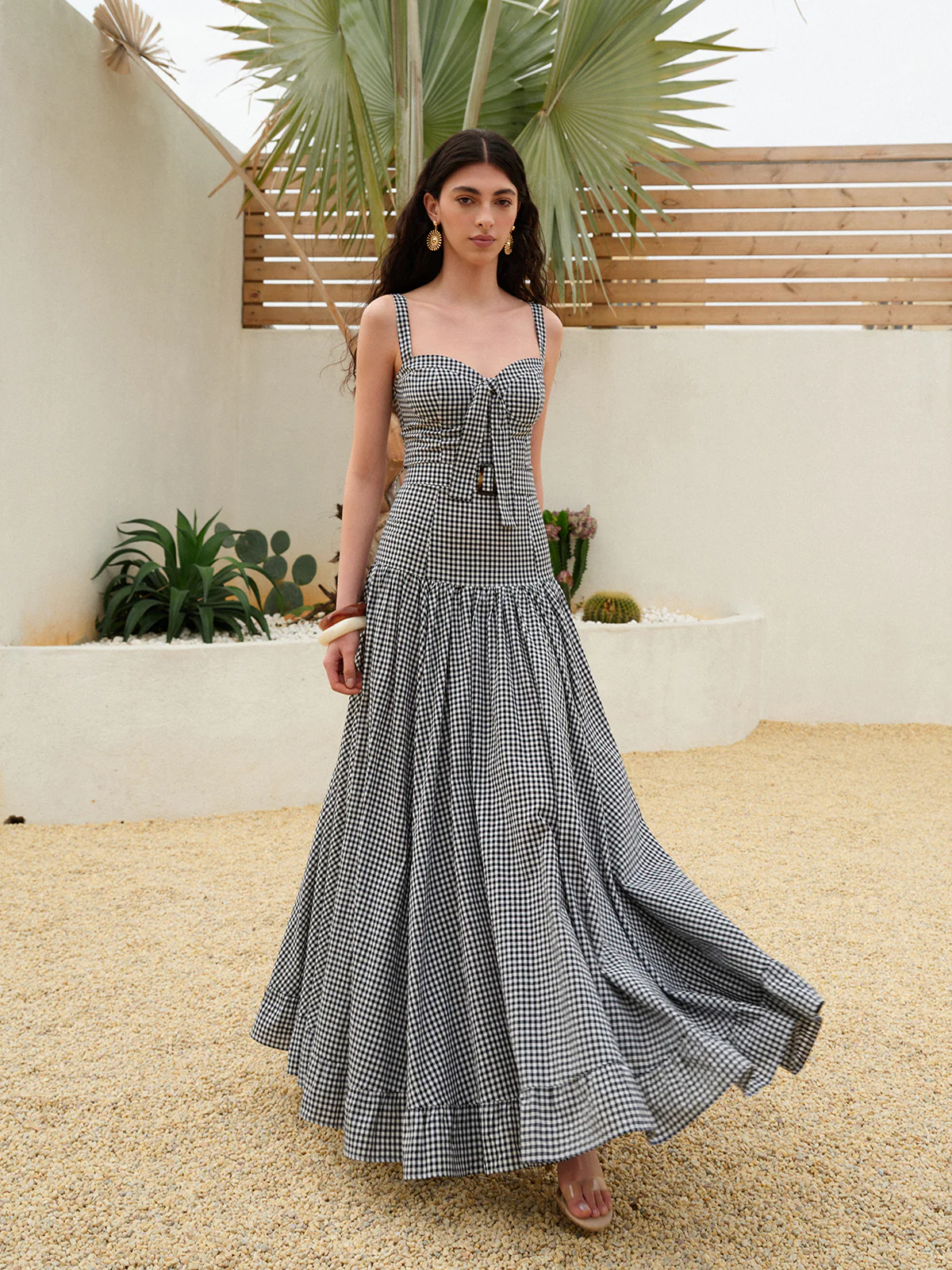 Gingham Belted Fitted Sleeveless Dress - Image 5