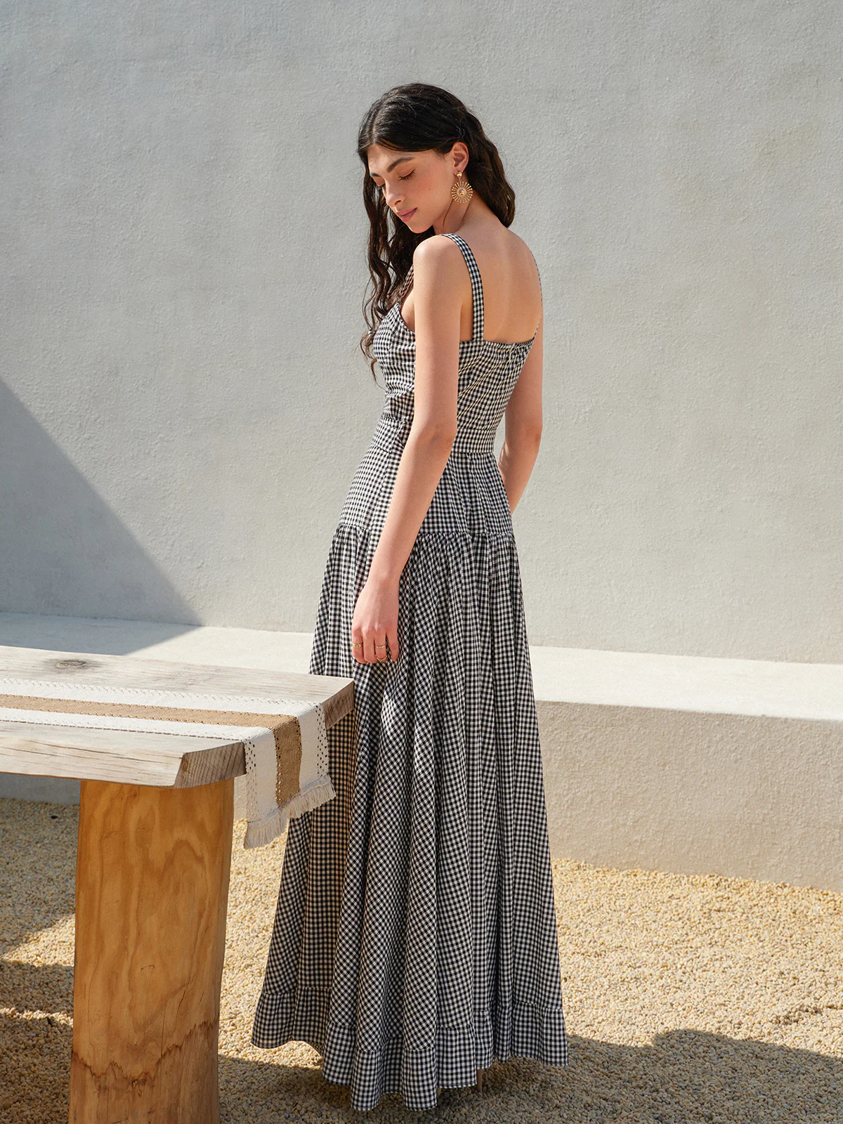 Gingham Belted Fitted Sleeveless Dress - Image 7