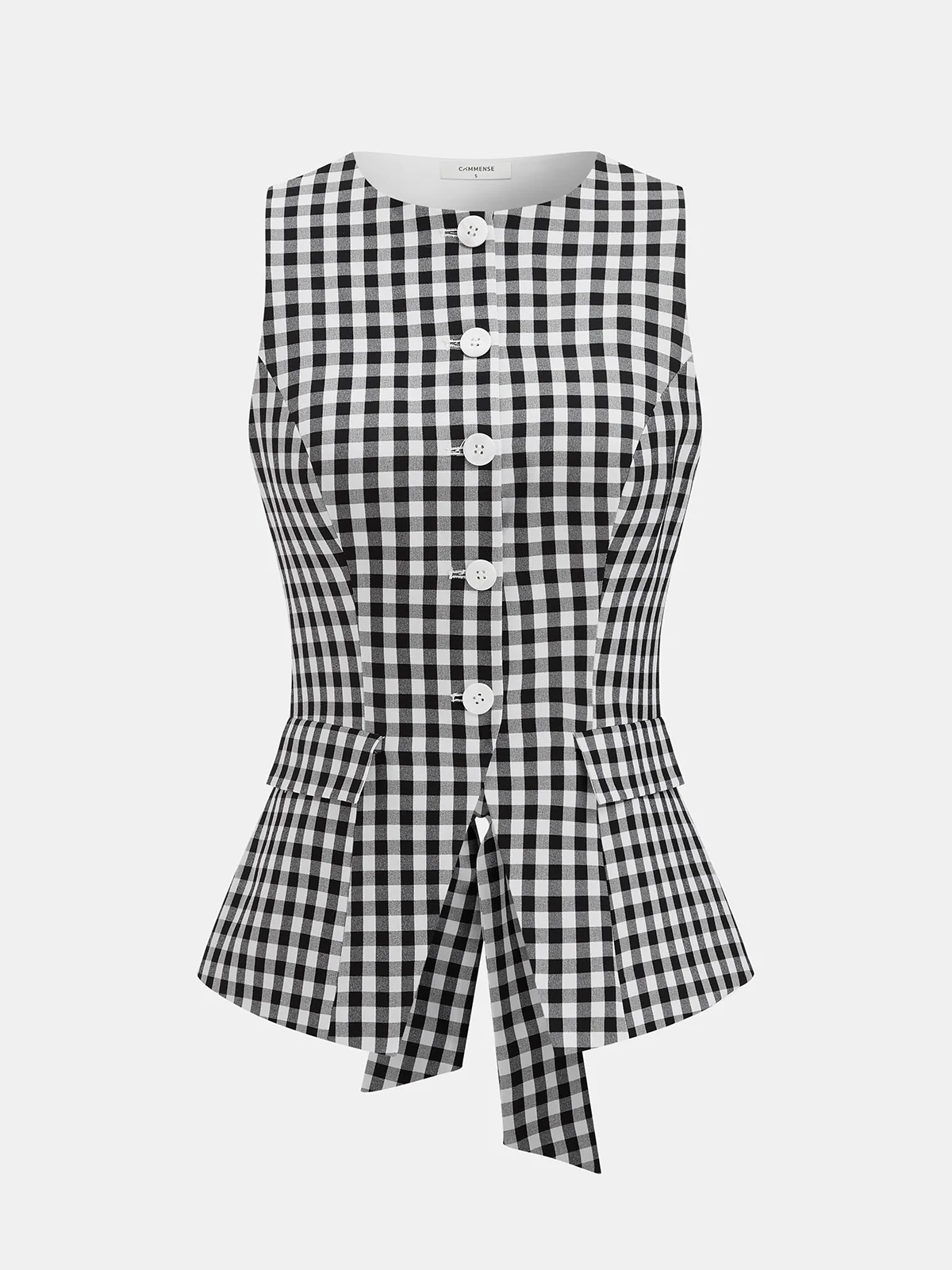 Gingham Bow Backless Sleeveless Top - Image 2