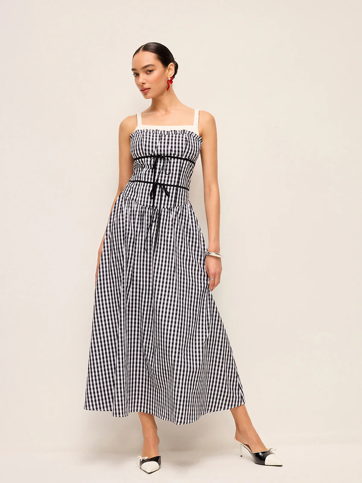 Gingham Corset-Style Midi Dress - Image 4