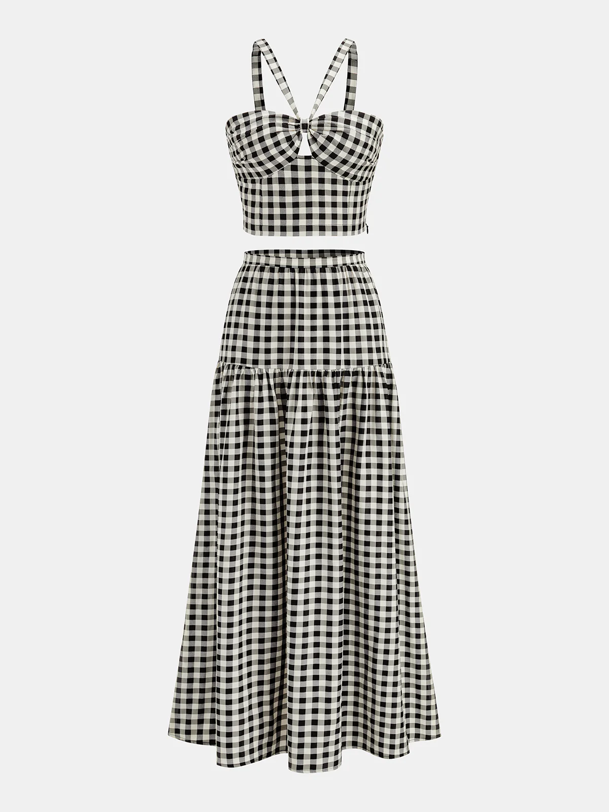 Gingham Cotton Blend Cami Top & Skirt Set