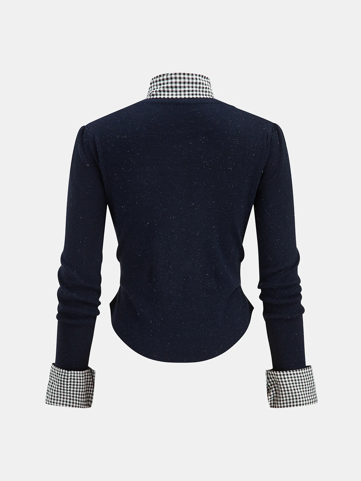 Gingham Cuff Button Front Cardigan with Scarf - Image 2