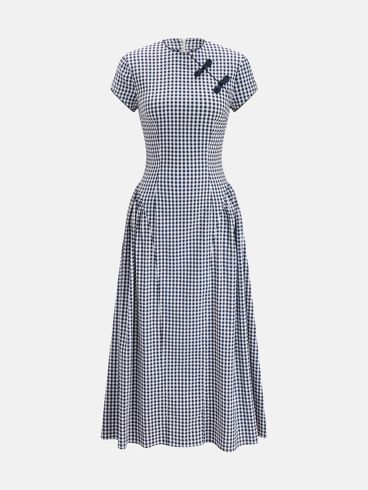 Gingham Frog Button Short Sleeve Midi Dress - Image 2