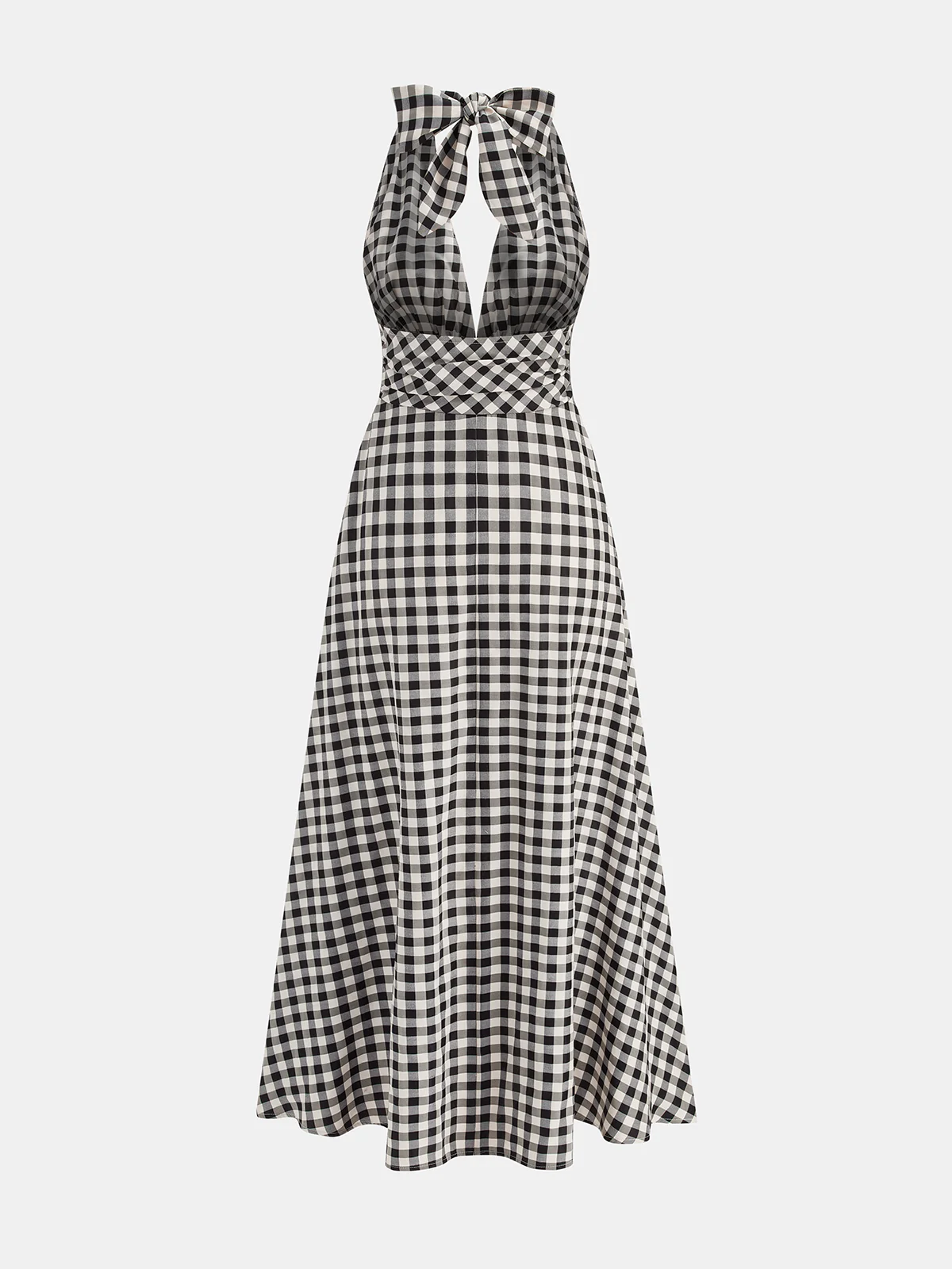Gingham Halter Cotton Blend Maxi Dress - Image 3