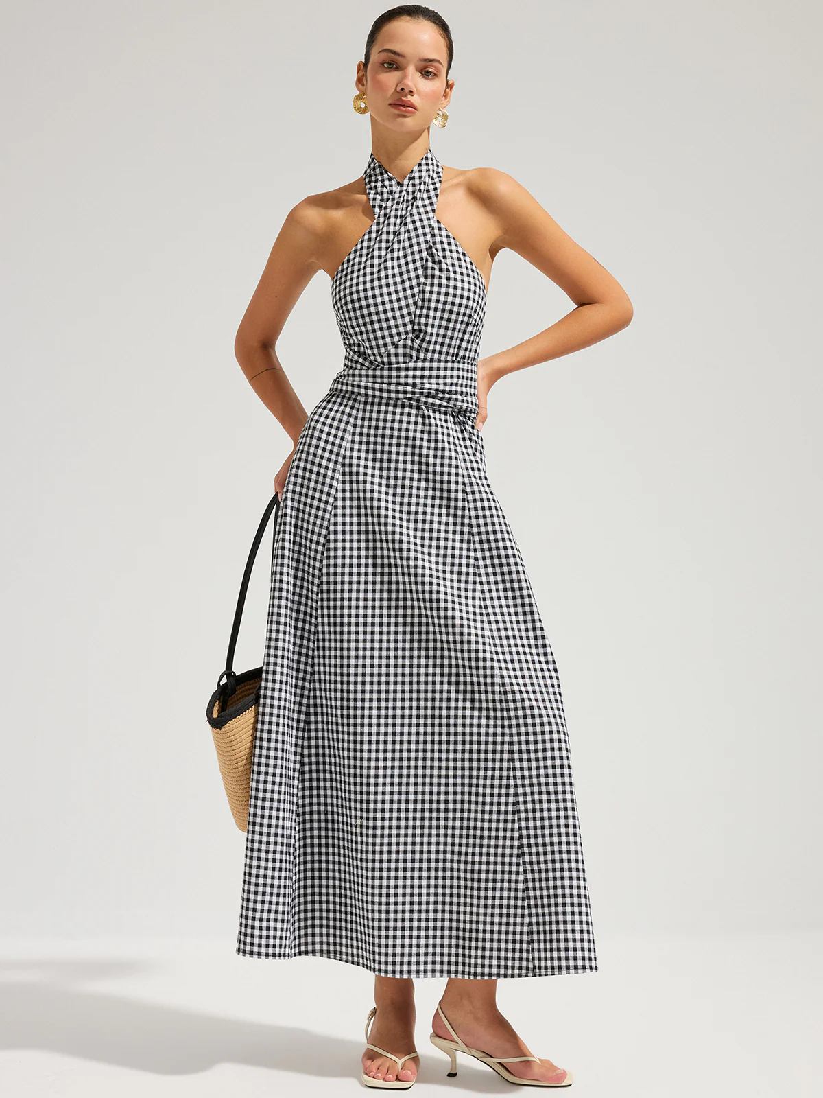 Gingham Halter Cotton Maxi Dress - Image 2