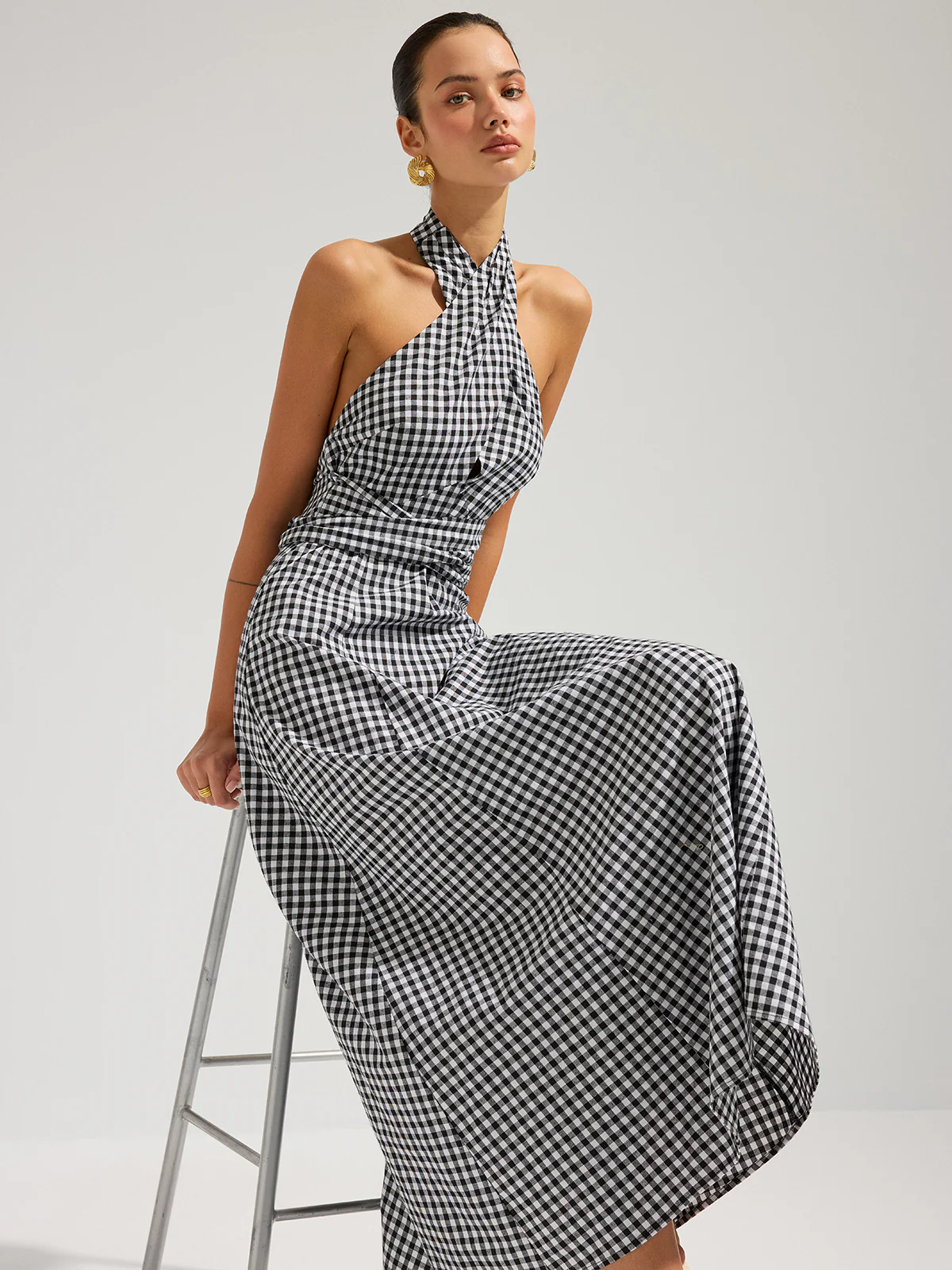 Gingham Halter Cotton Maxi Dress - Image 4