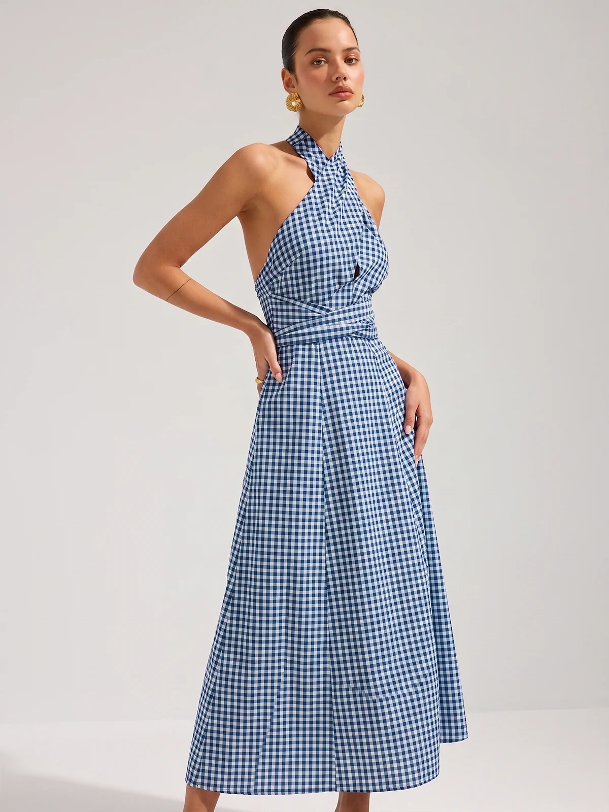 Gingham Halter Cotton Maxi Dress - Image 8