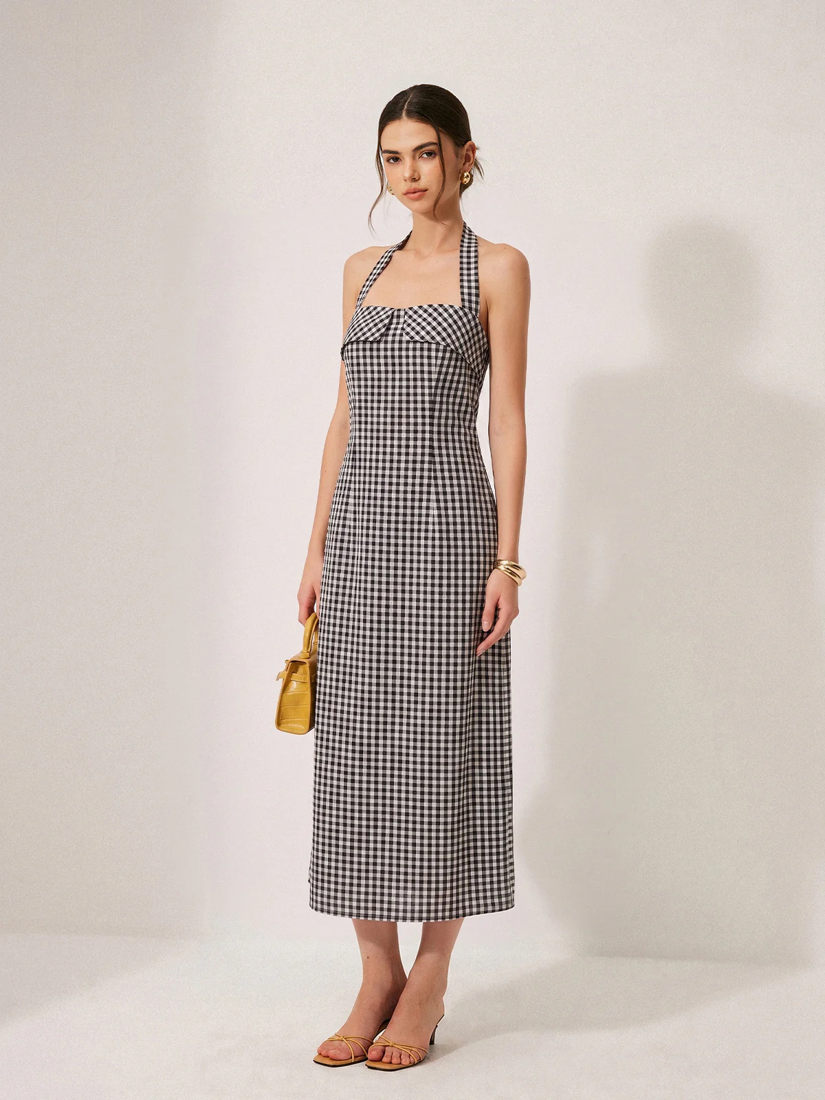 Gingham Halter Cotton Midi Dress
