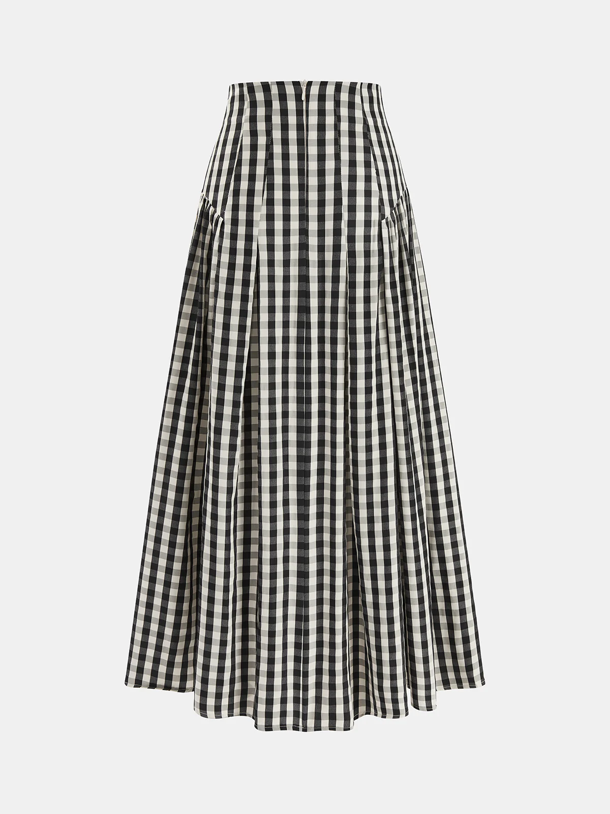 Gingham High-Waisted Pleated Midi Skirt - Image 3