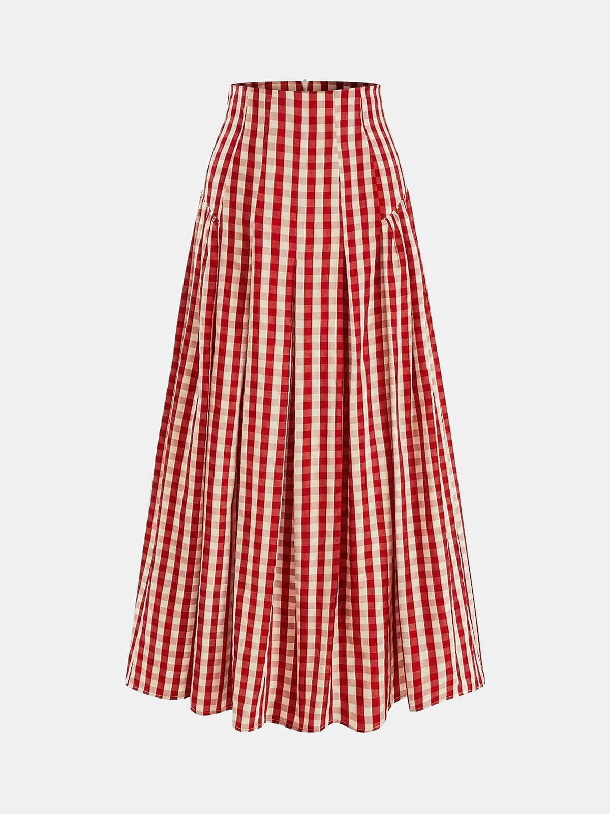 Gingham High-Waisted Pleated Midi Skirt - Image 6