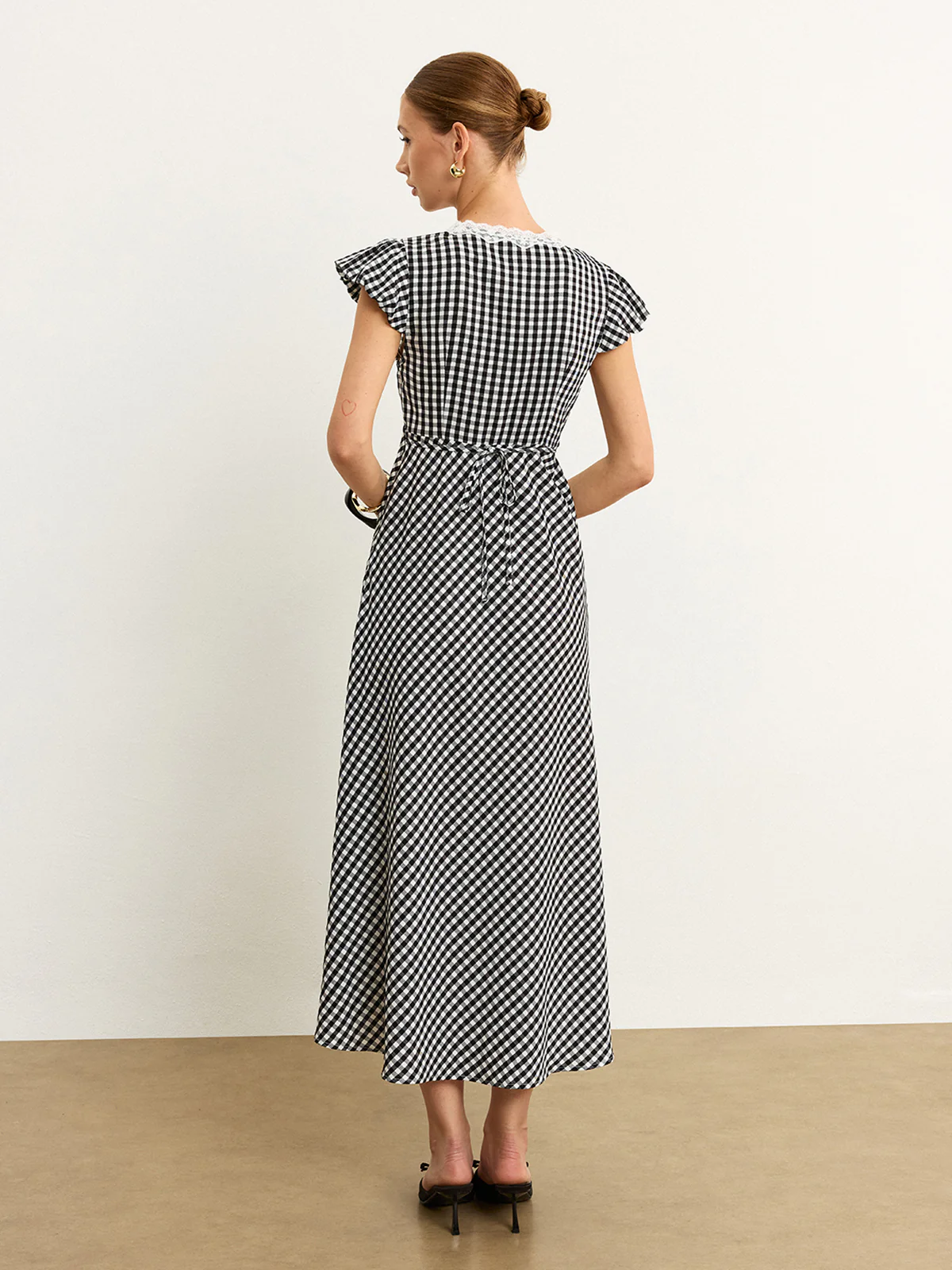 Gingham Lace-Trimmed Midi Dress - Image 3