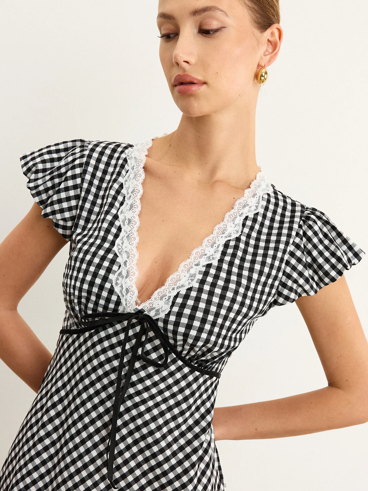 Gingham Lace-Trimmed Midi Dress - Image 4
