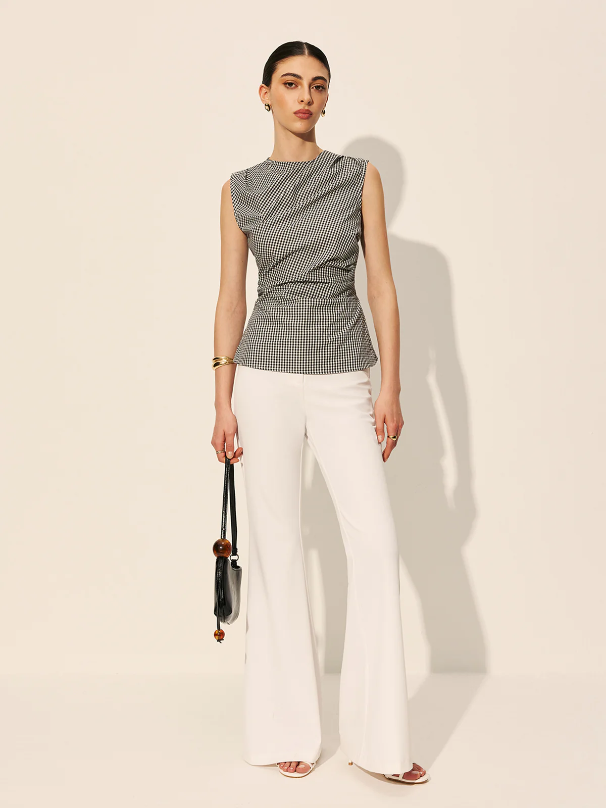 Gingham Ruched Sleeveless Top - Image 2
