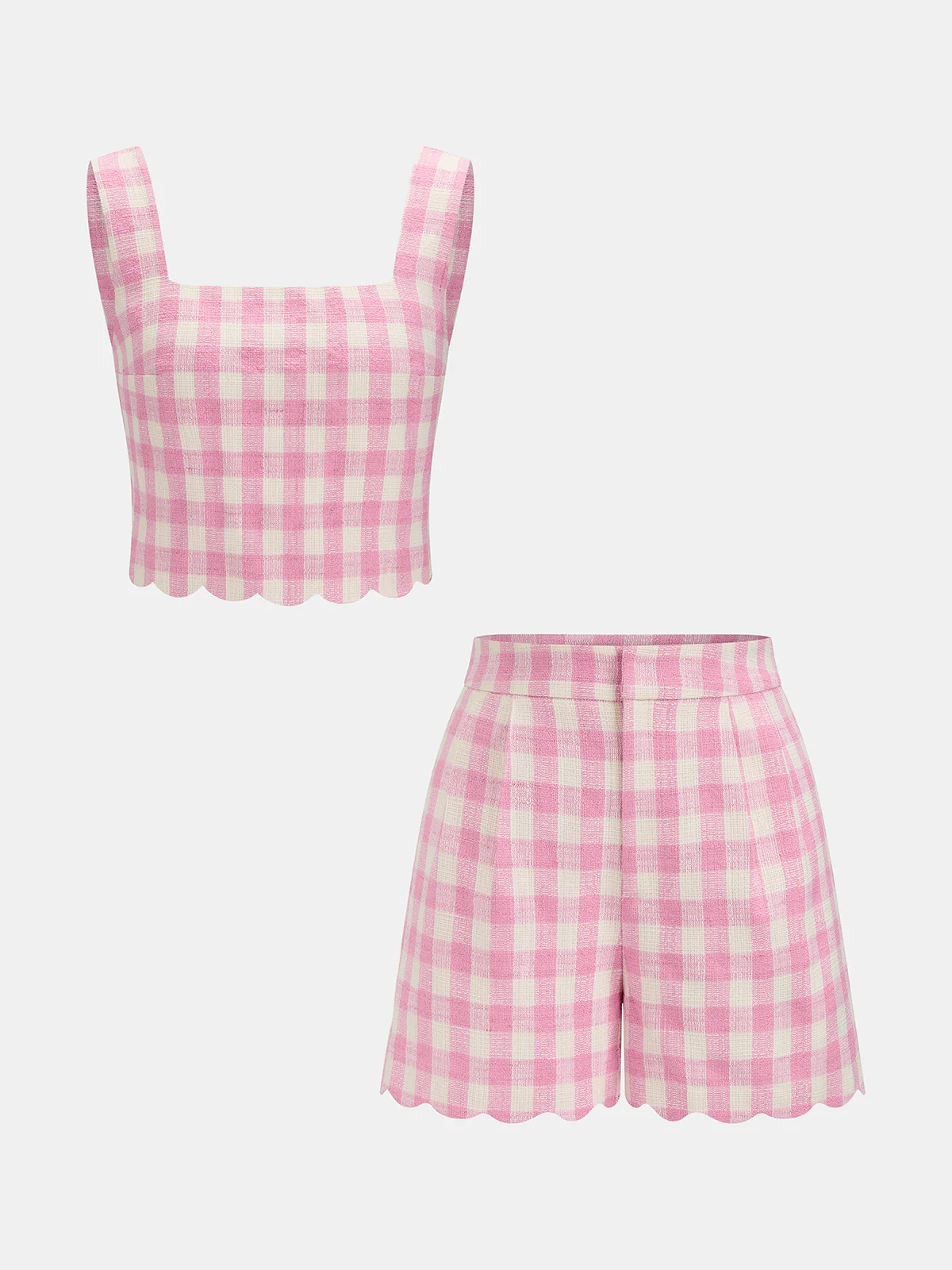 Gingham Scallop Hem Crop Top & Shorts Set - Image 2