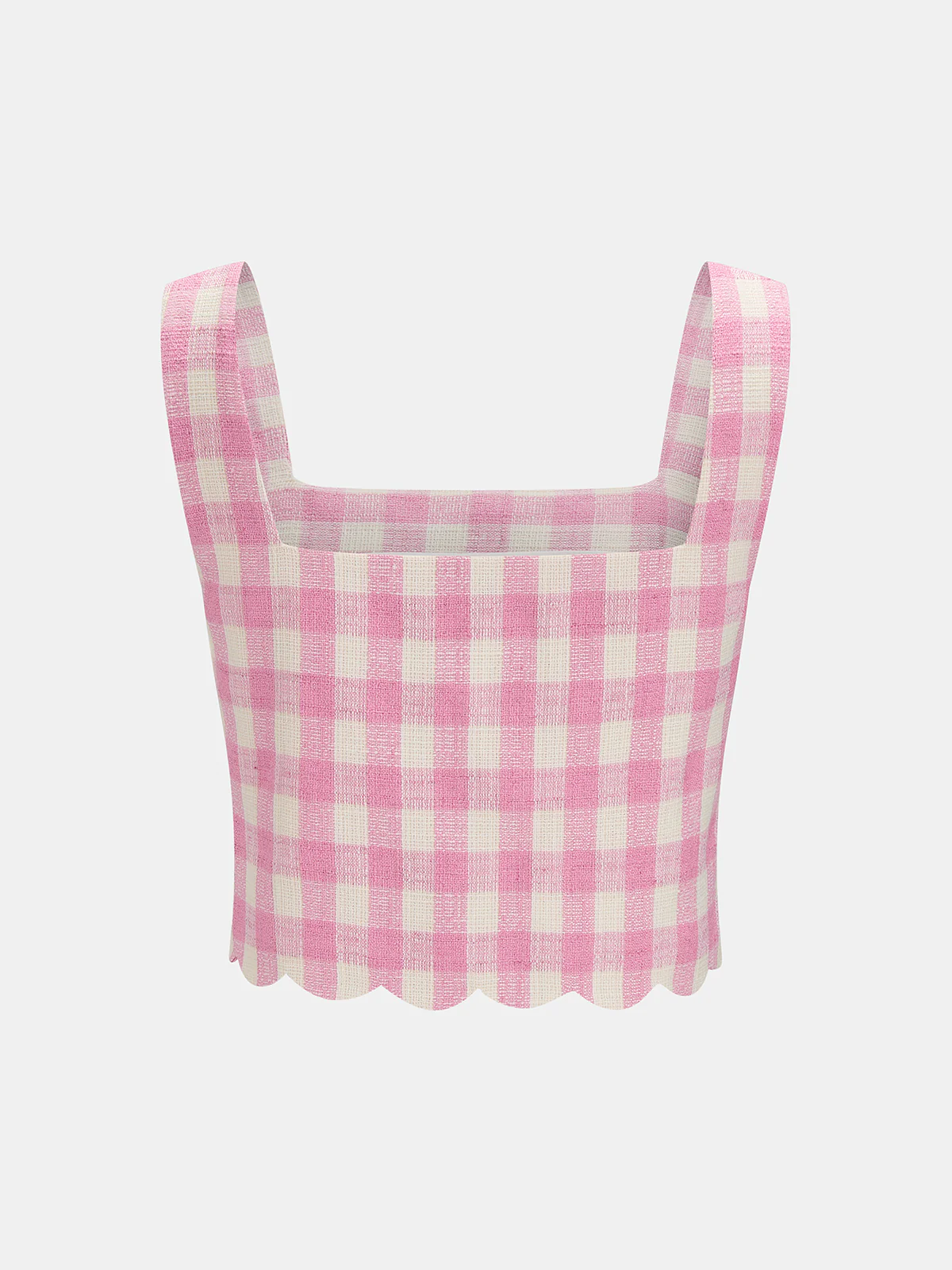 Gingham Scallop Hem Crop Top & Shorts Set - Image 4