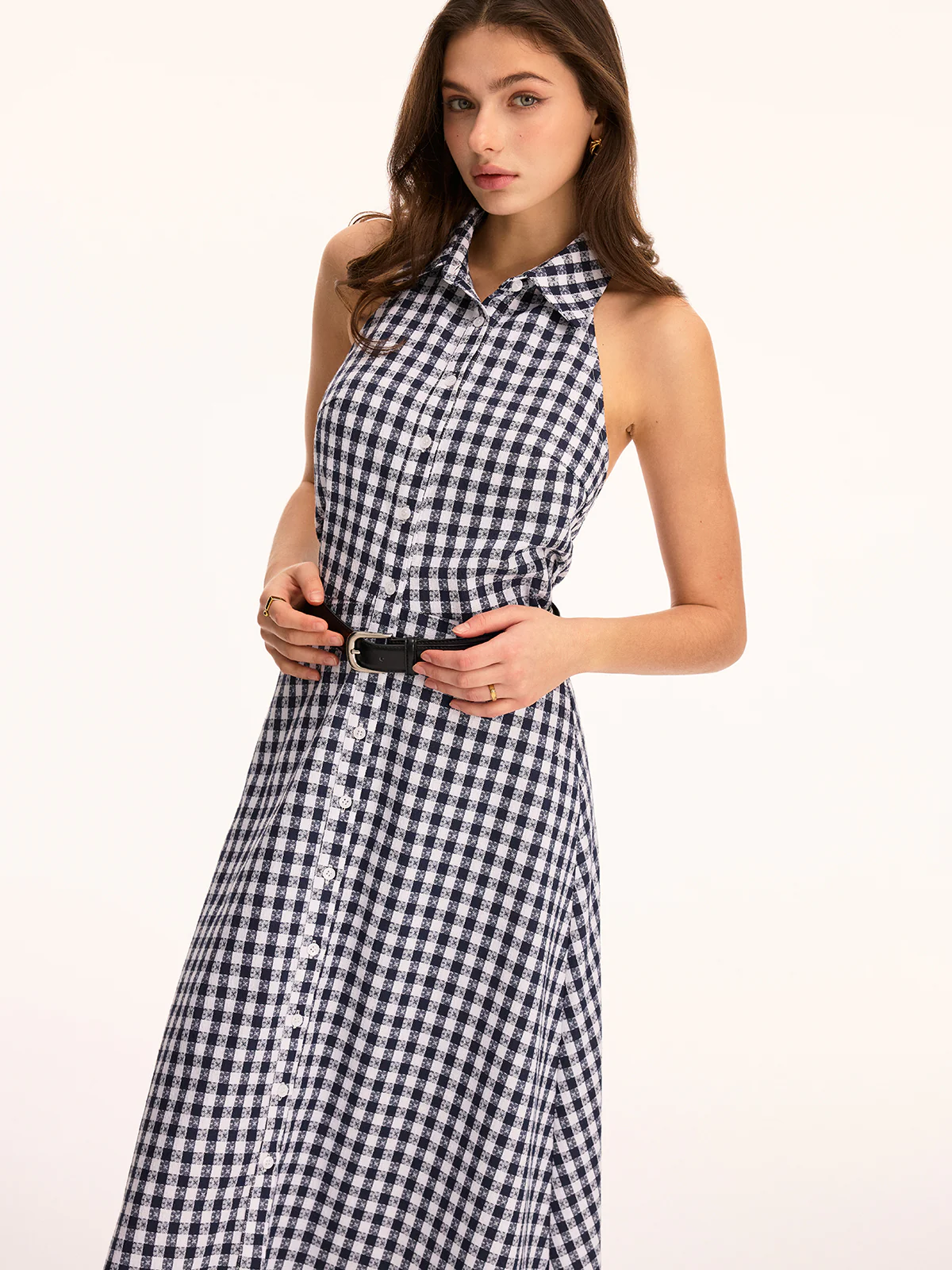 Gingham Sleeveless Maxi Shirt Dress - Image 3