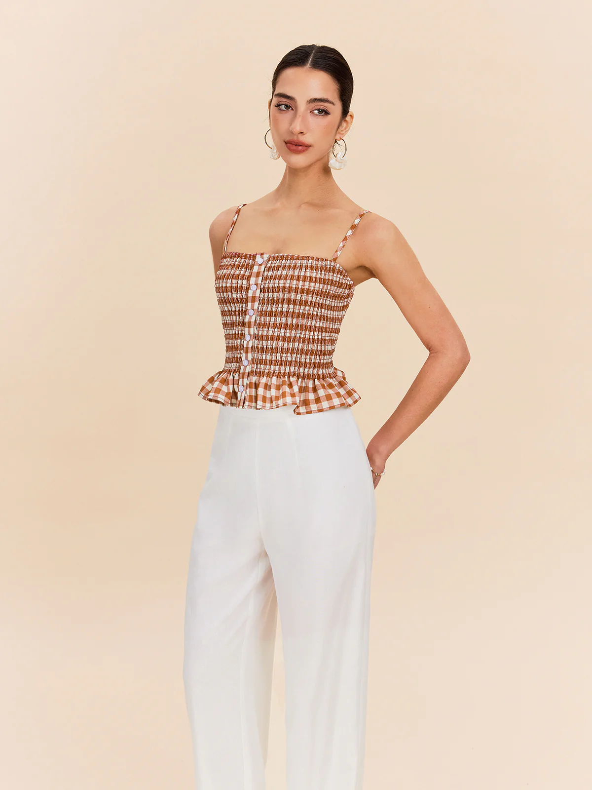 Gingham Smocked Peplum Cami Top - Image 5