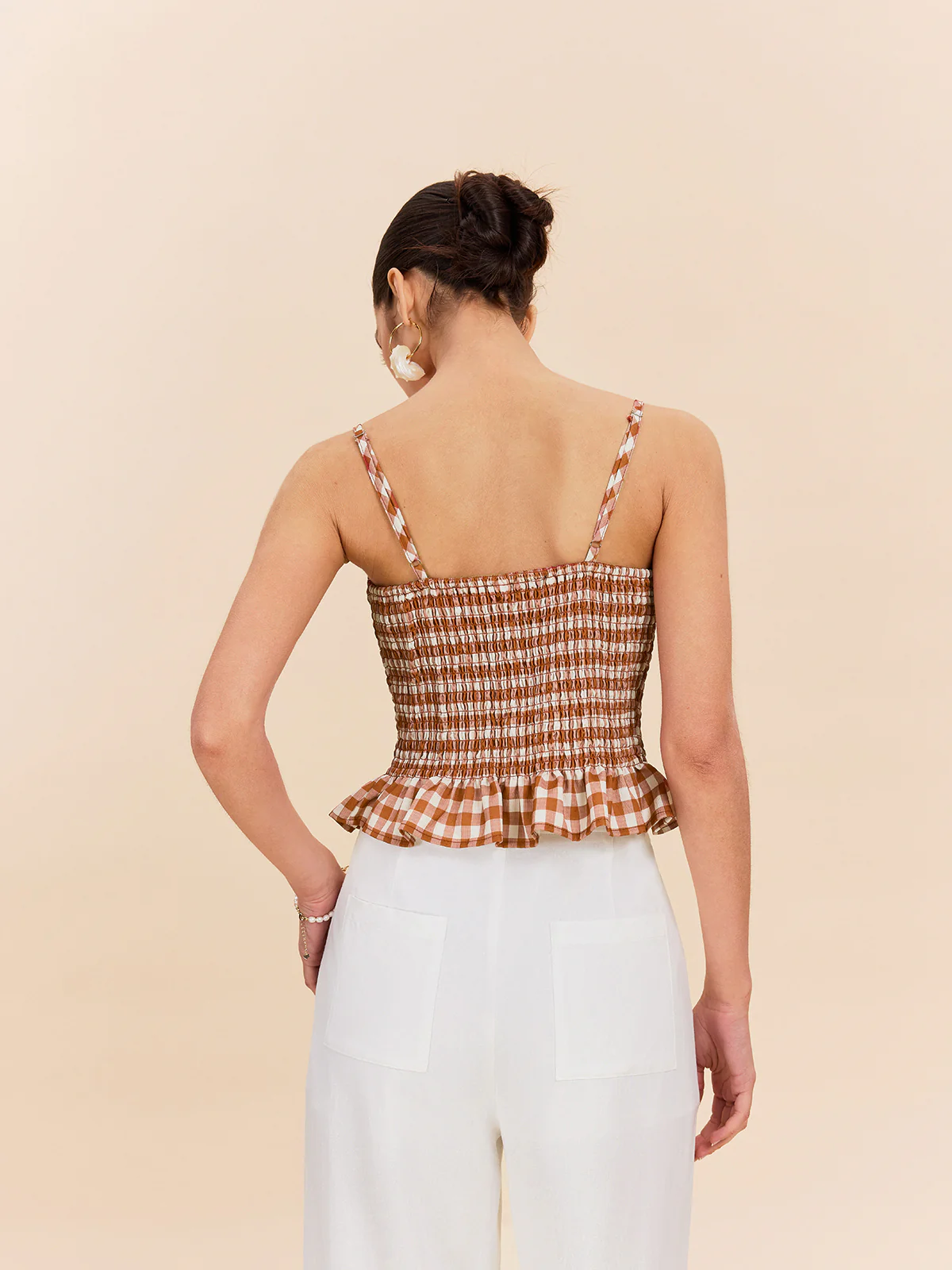 Gingham Smocked Peplum Cami Top - Image 6